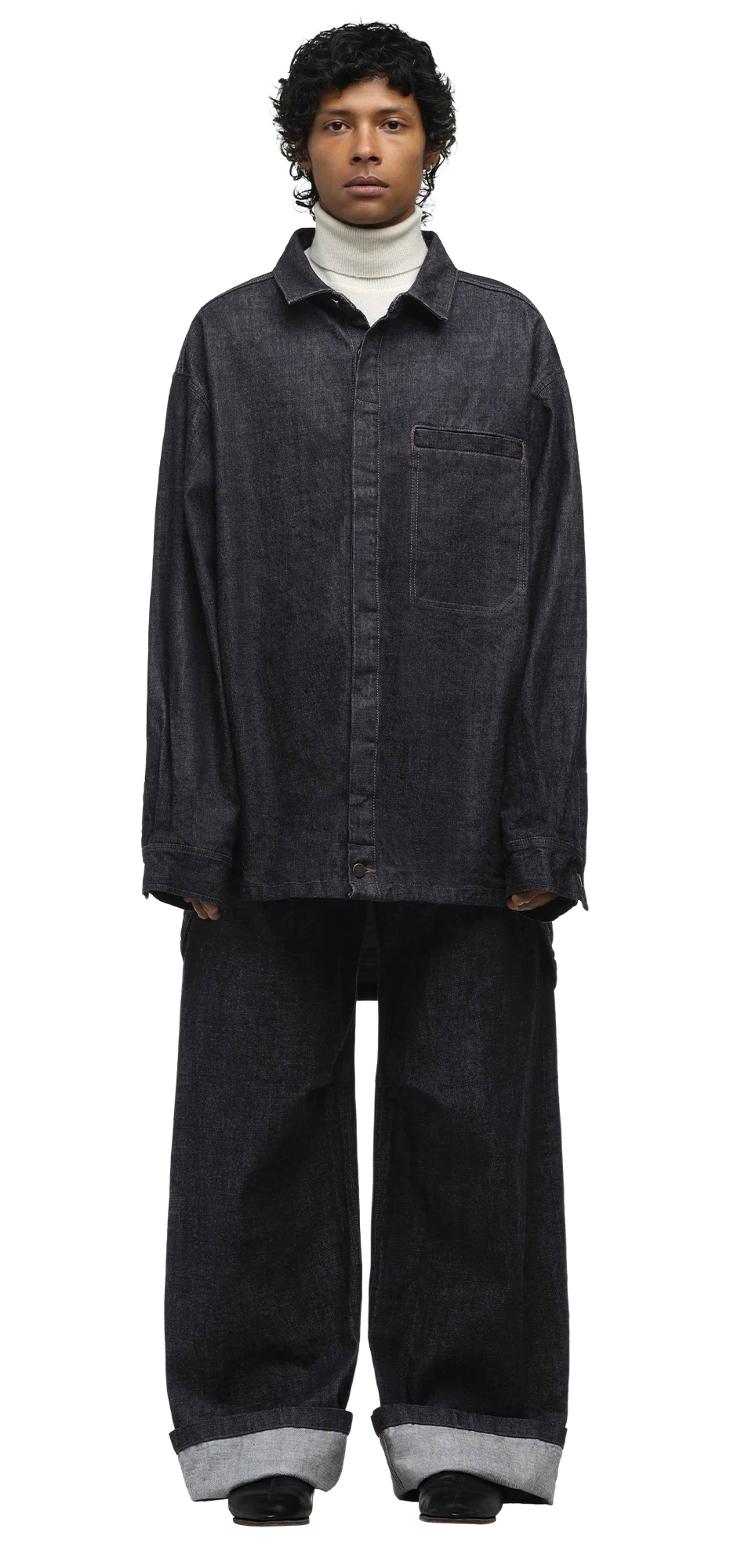 herculean-shirt-raw-indigo character front view
