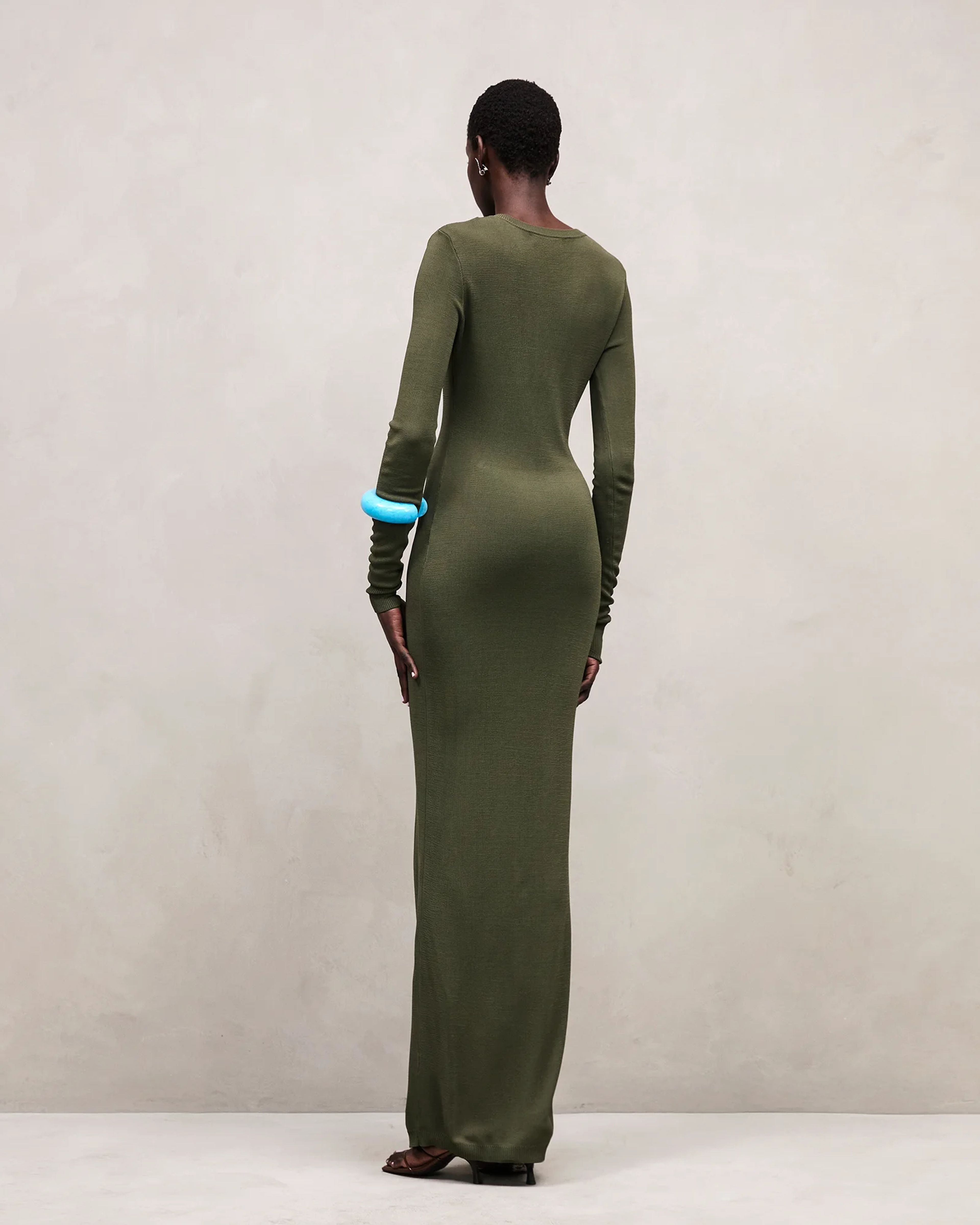 Long Sleeve V Neck Midi Moss - Image 3
