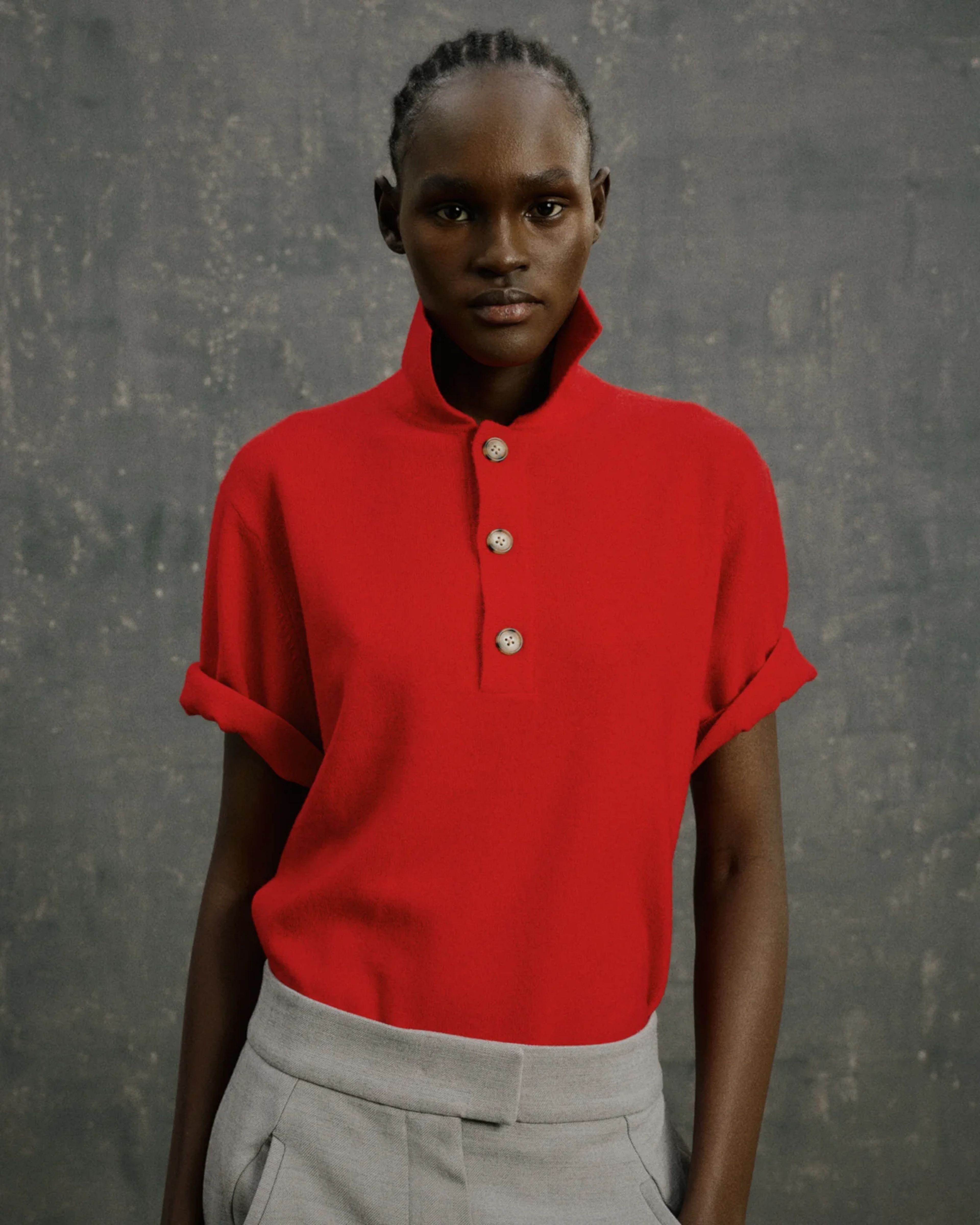 Short Sleeve Cashmere Knit Polo Red - Image 3