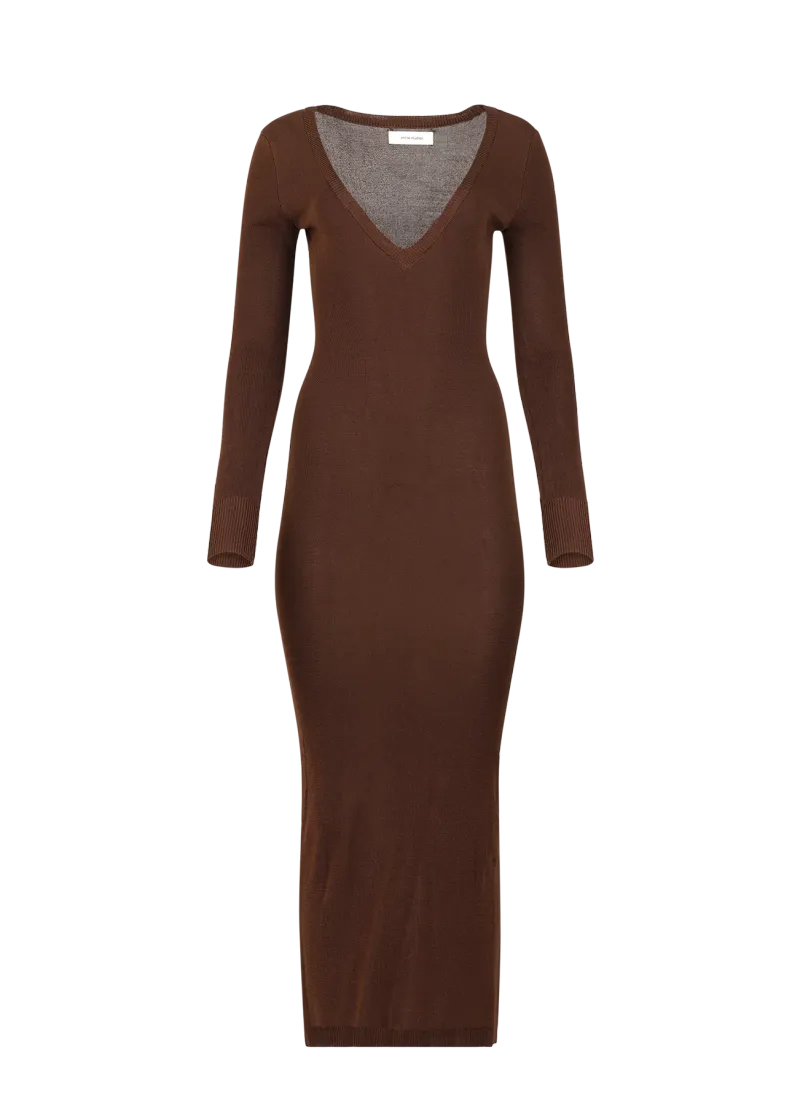 long-sleeve-v-neck-midi-chocolate garment view