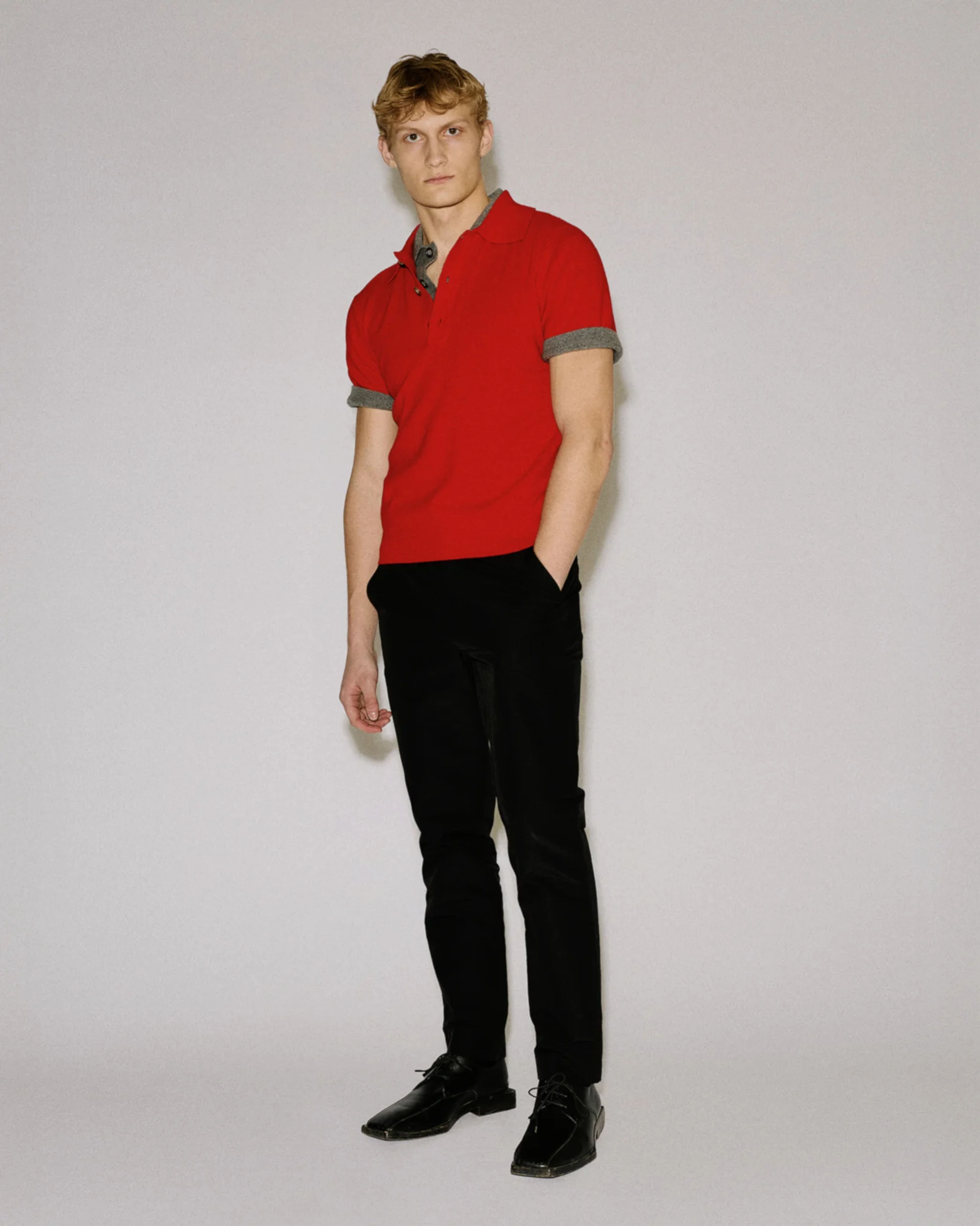 Short Sleeve Cashmere Knit Polo Red - Image 1