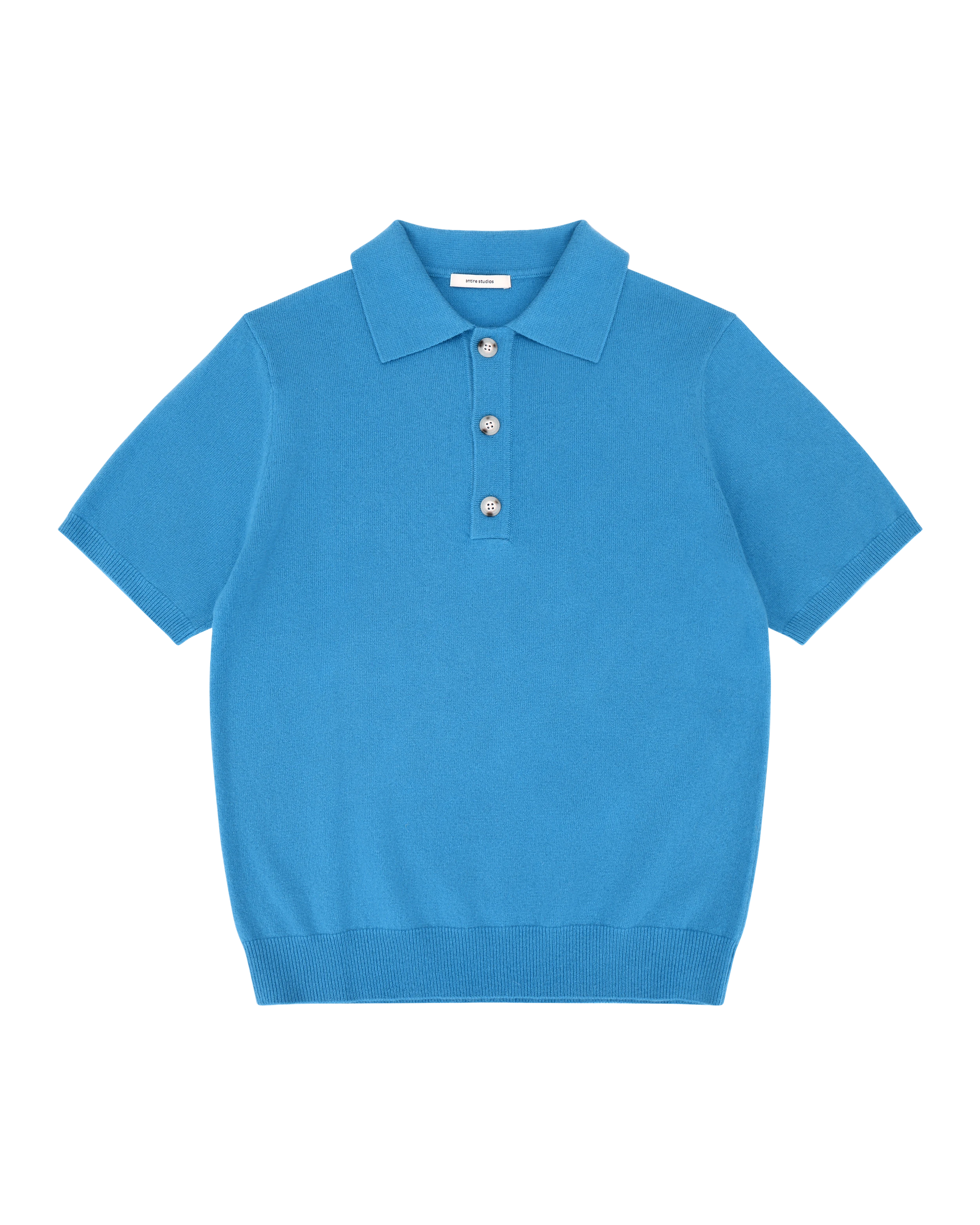 Short Sleeve Cashmere Knit Polo Bondi Blue - Image 9