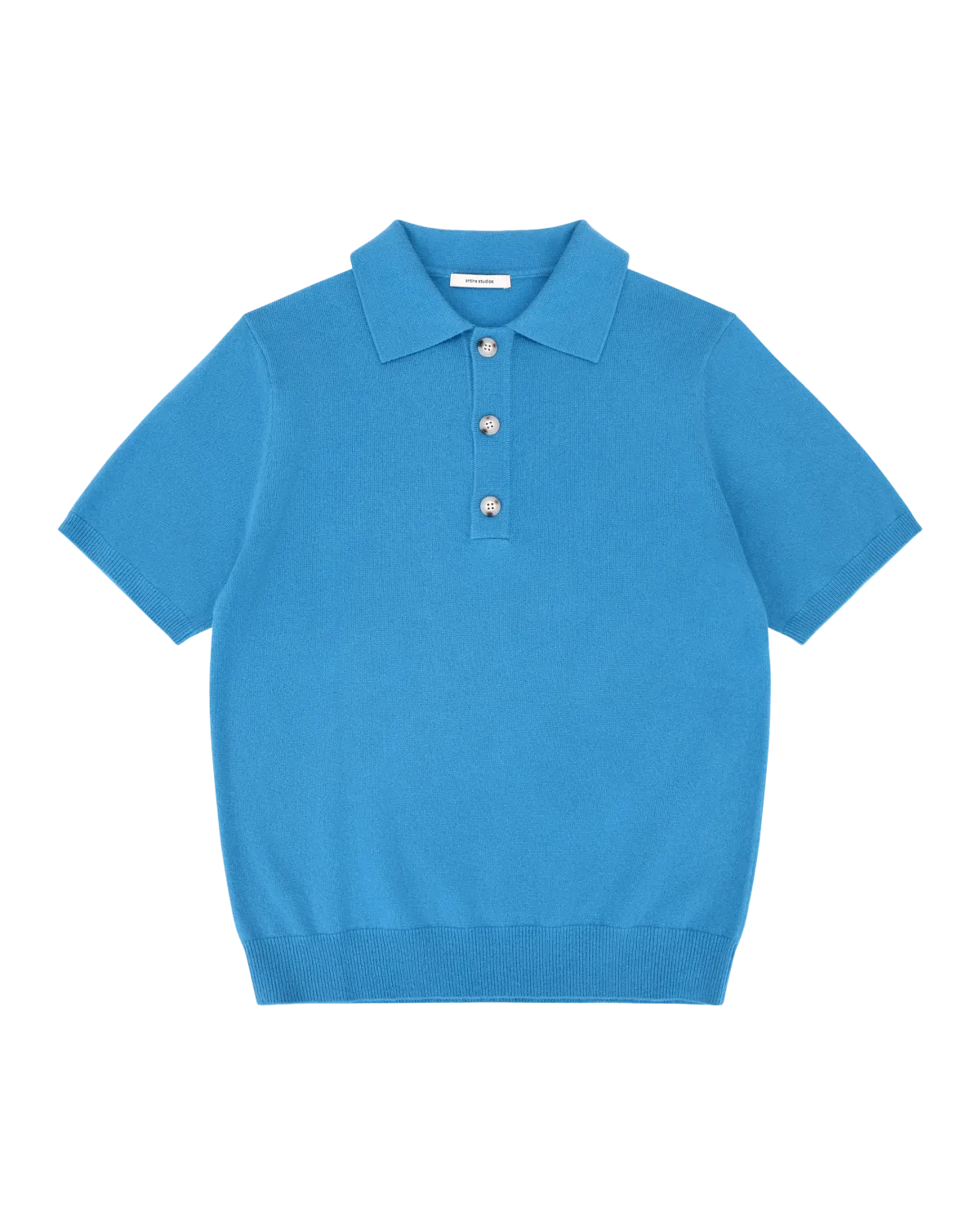 Short Sleeve Cashmere Knit Polo Bondi Blue - Image 9