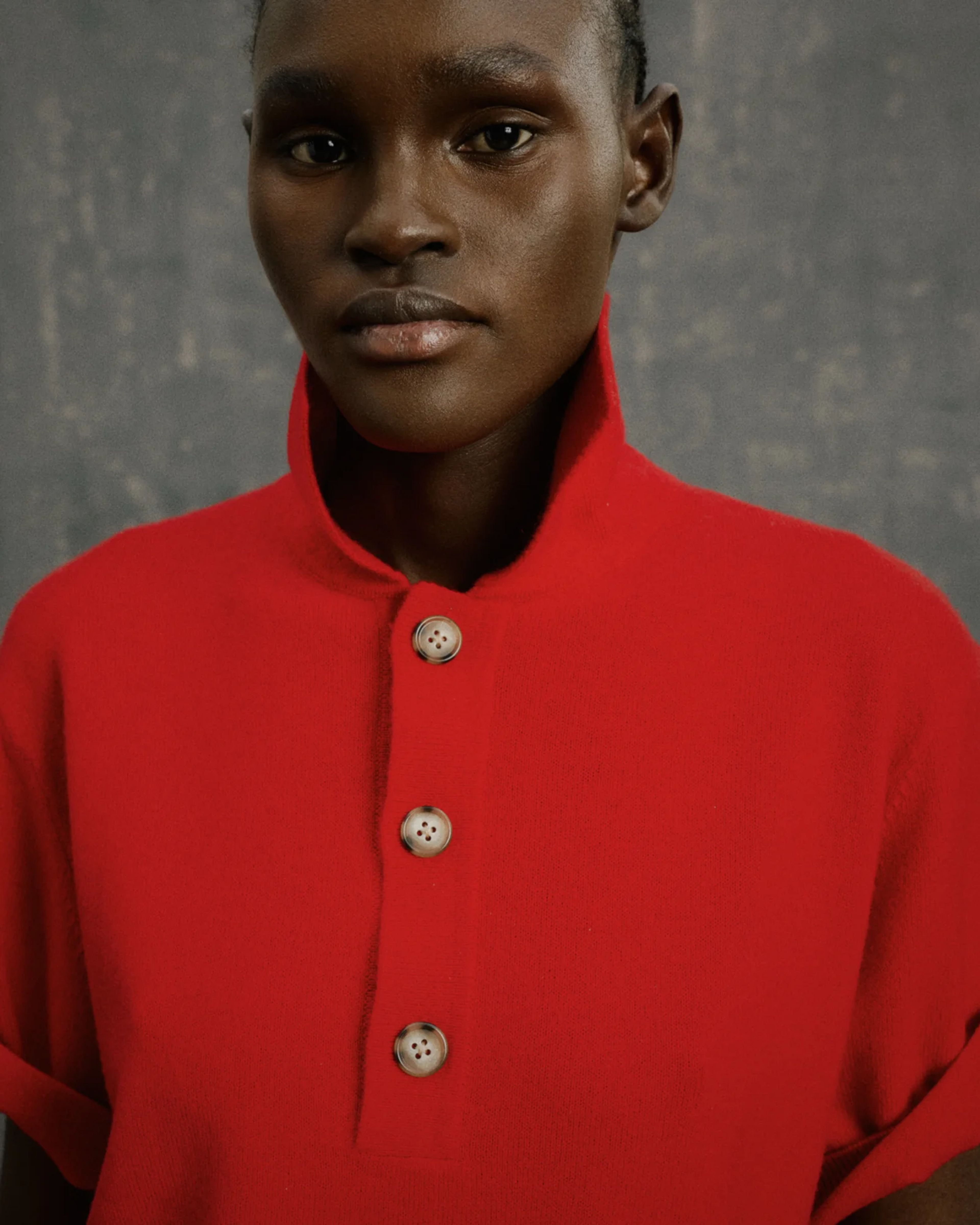 Short Sleeve Cashmere Knit Polo Red - Image 6