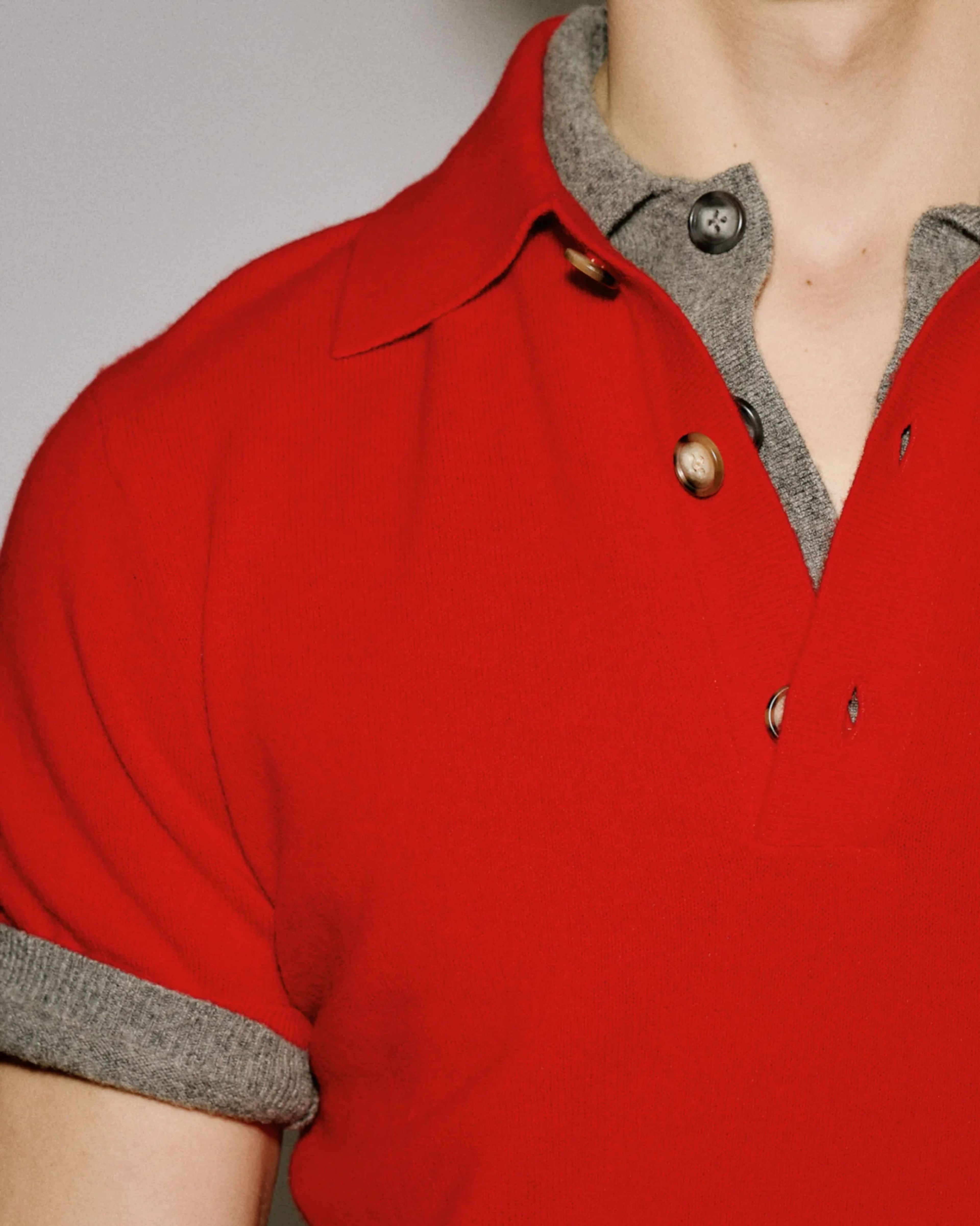 Short Sleeve Cashmere Knit Polo Red - Image 5