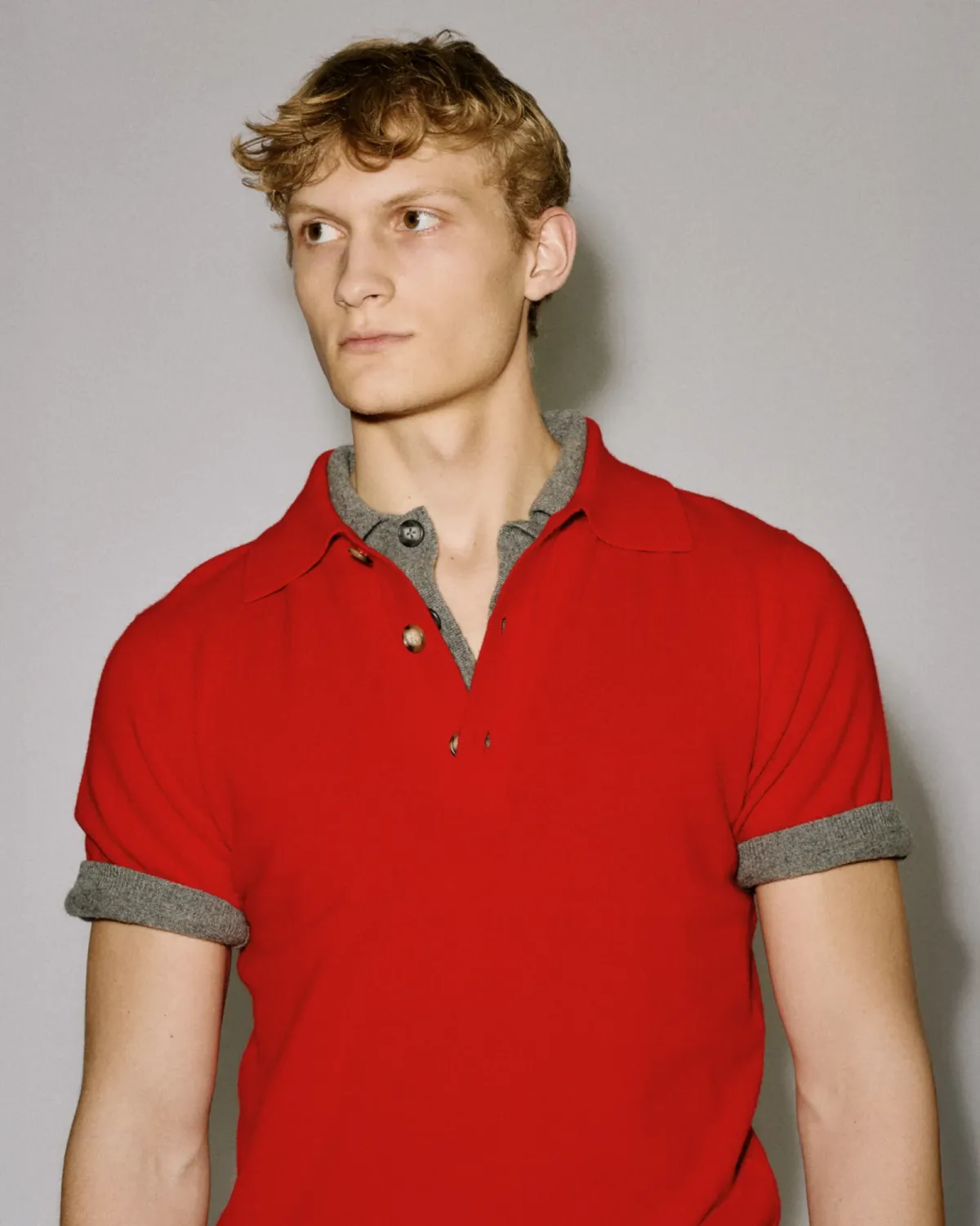 Short Sleeve Cashmere Knit Polo Red - Image 2