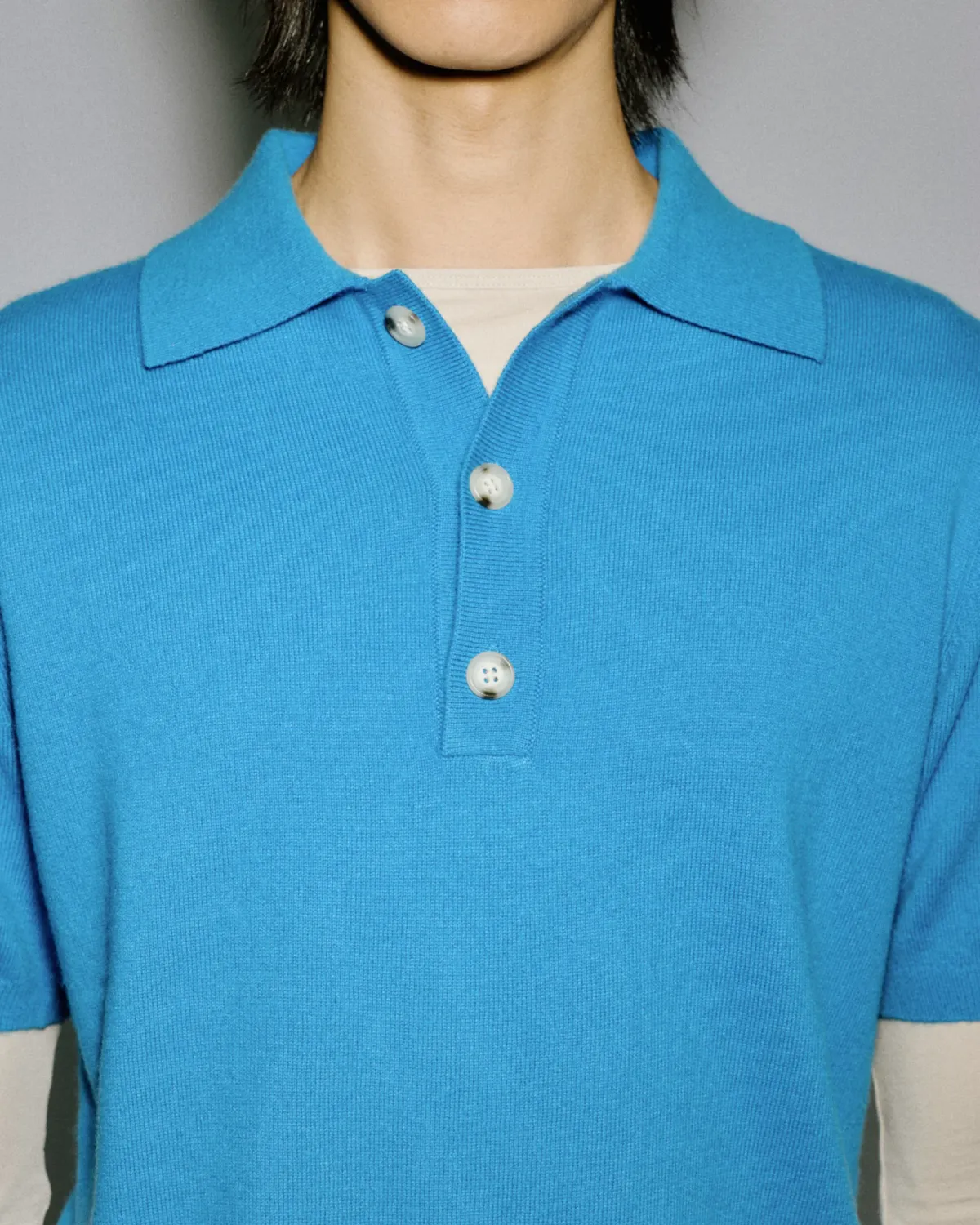 Short Sleeve Cashmere Knit Polo Bondi Blue - Image 5