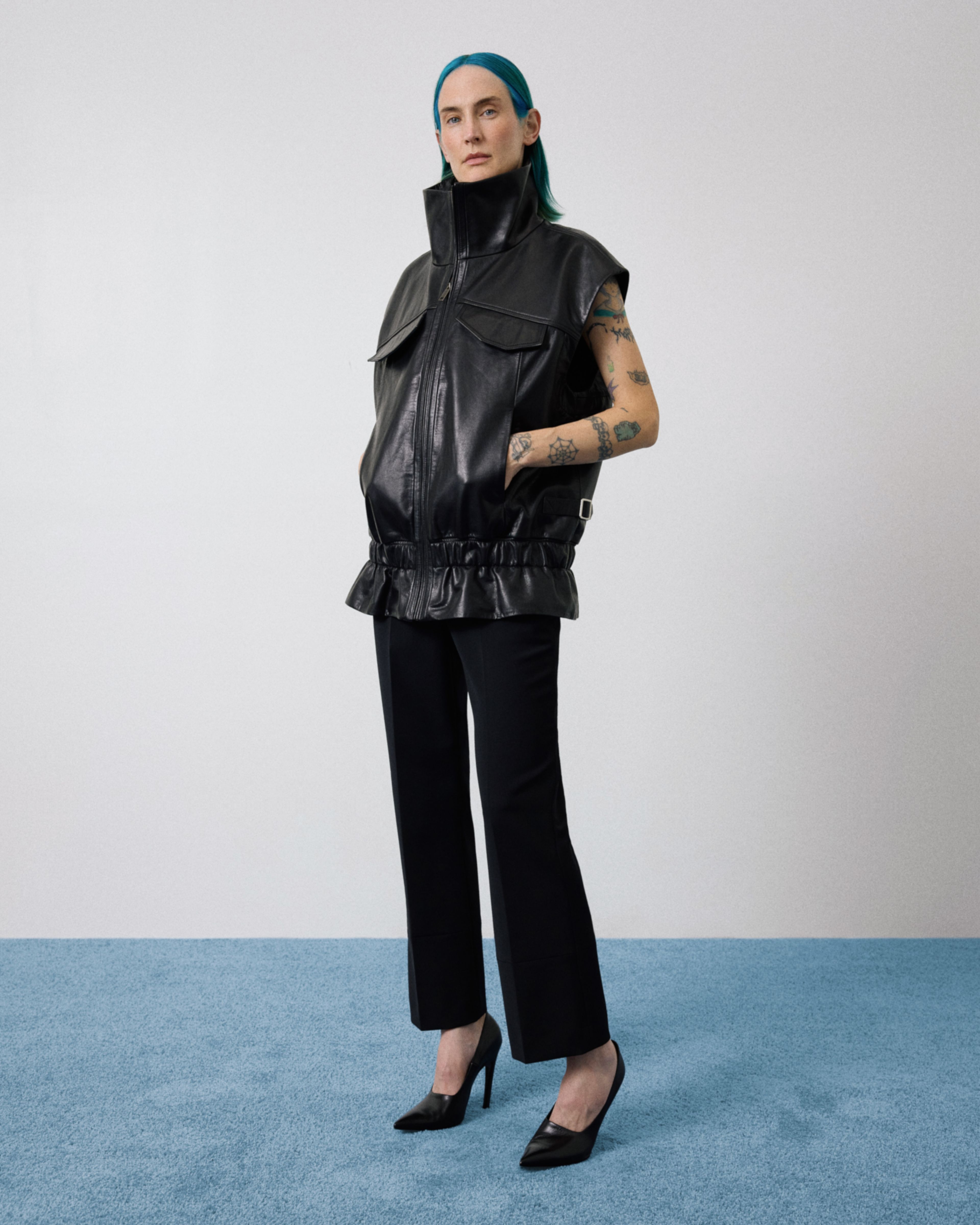 Step Hem Pants Black Wool - Image 1