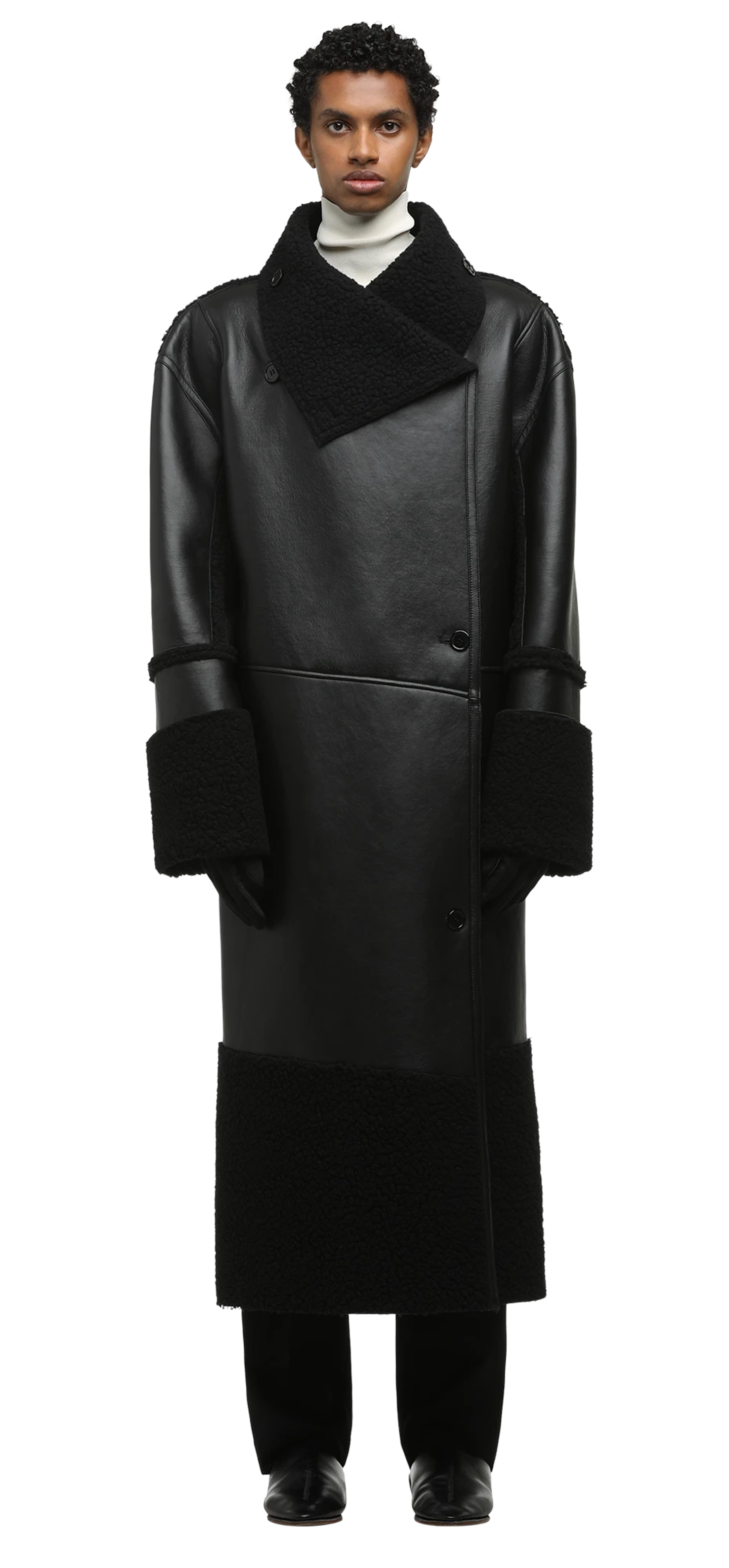 long-shearling-coat-black character front view
