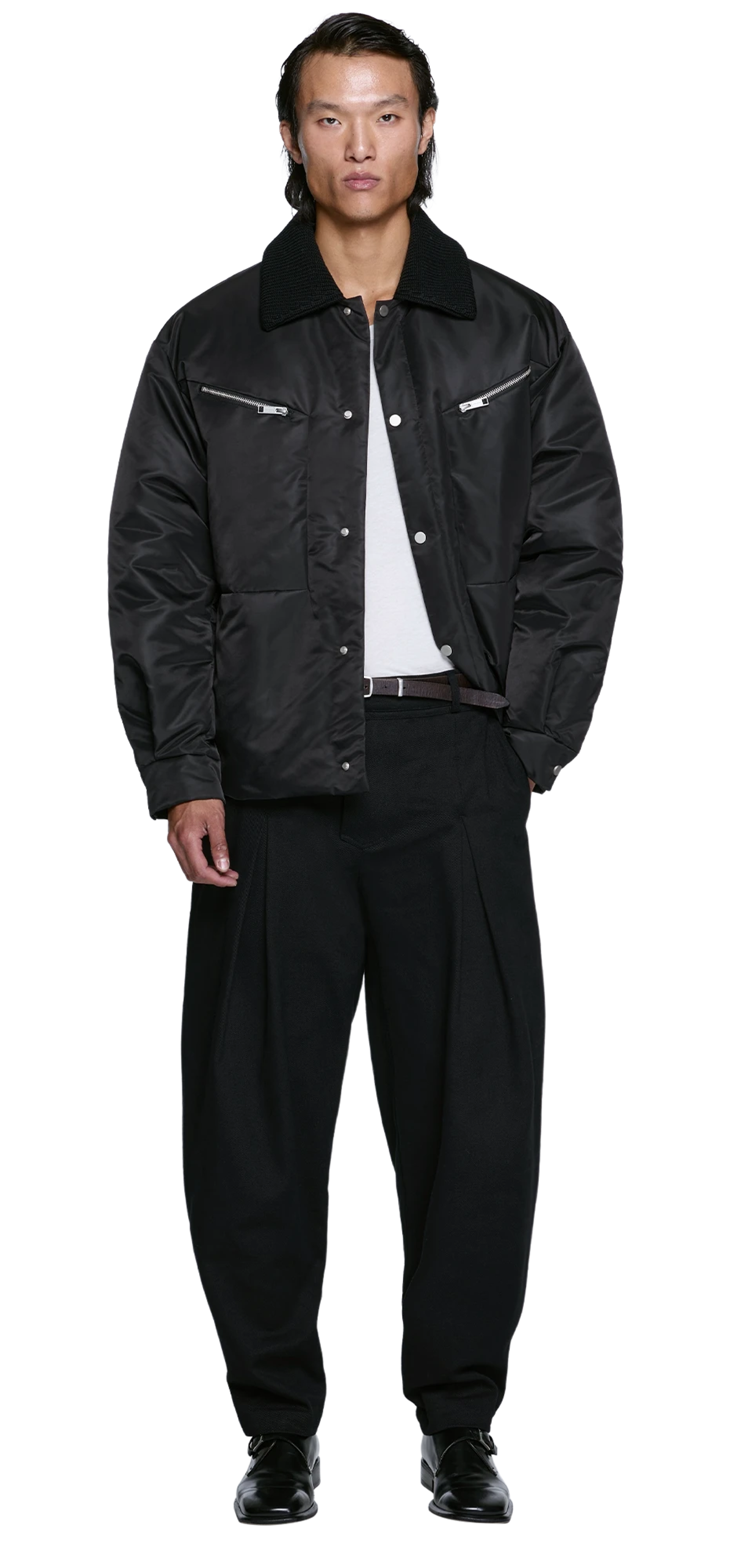 down-shirt-jacket-black-nylon character front view