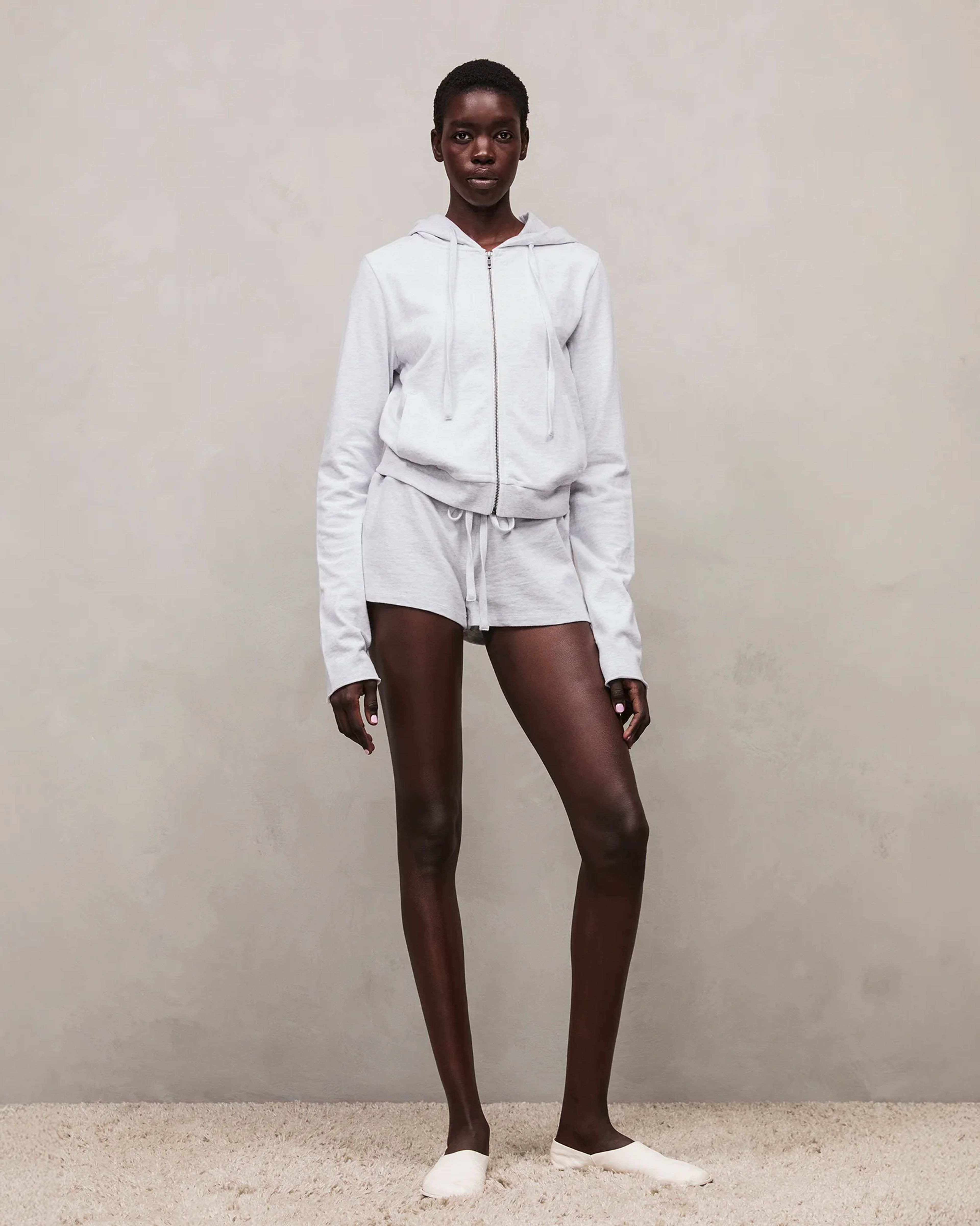 Lightweight Cropped Zip Up Heather Grey - Image 1