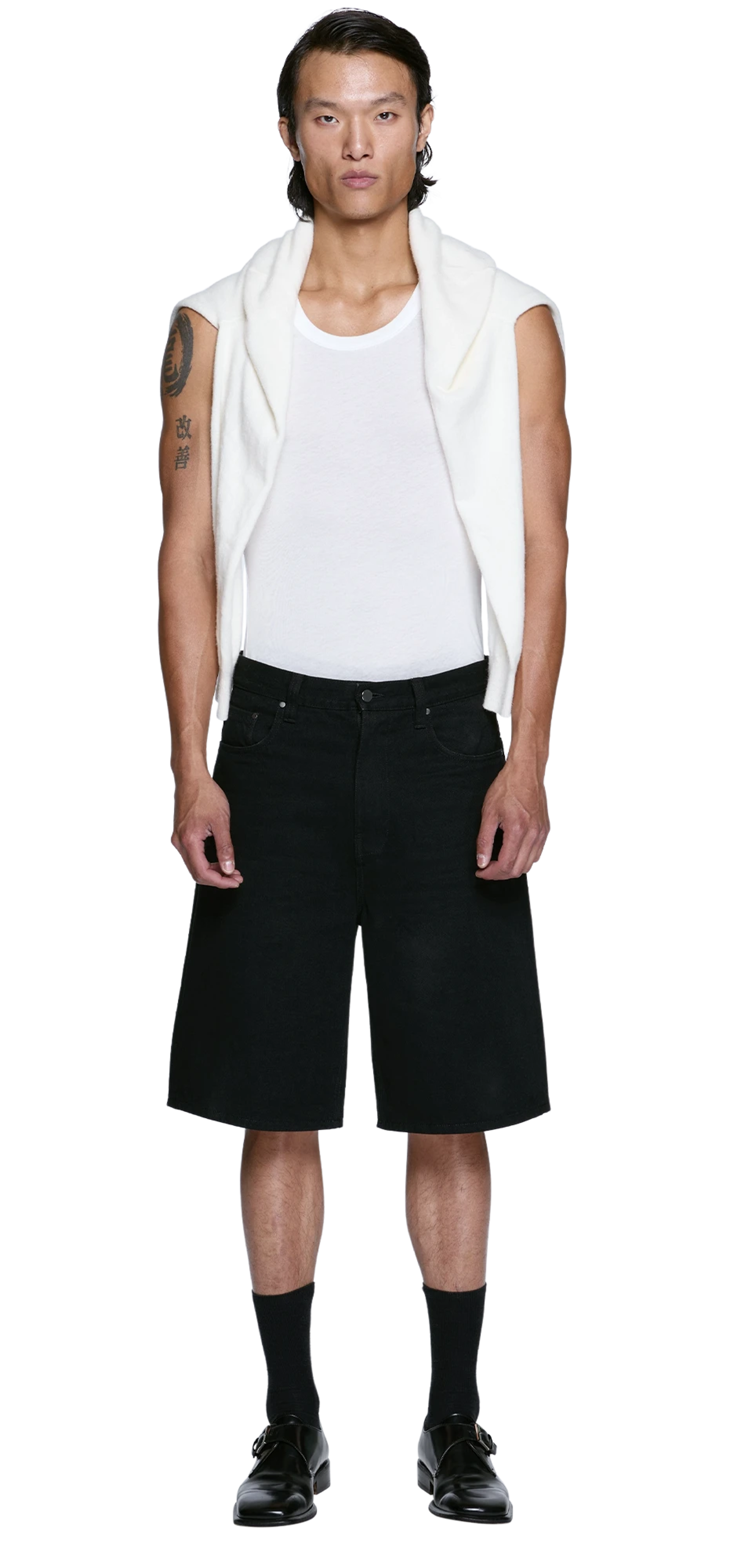 field-short-black character front view