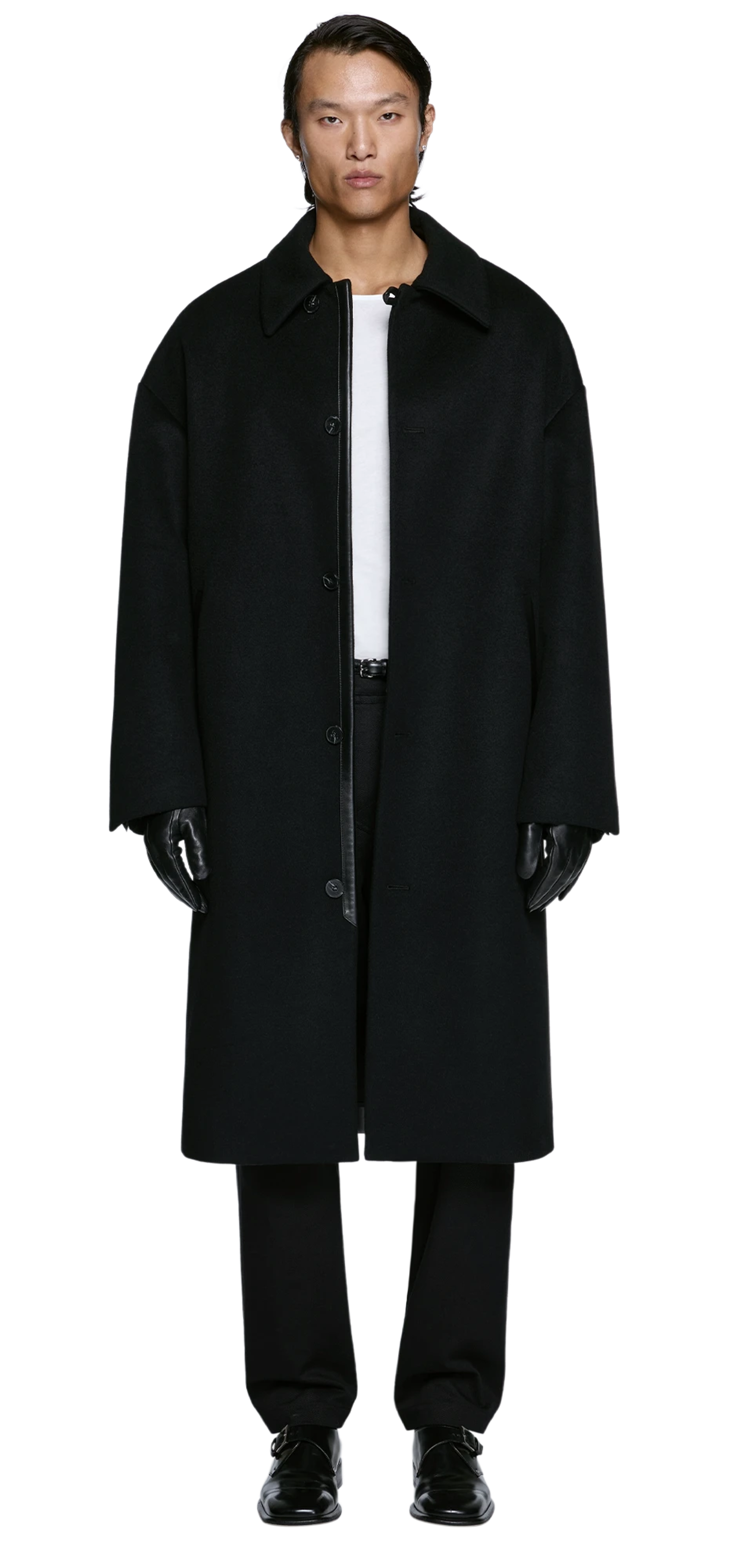 arcform-coat-black-wool character front view