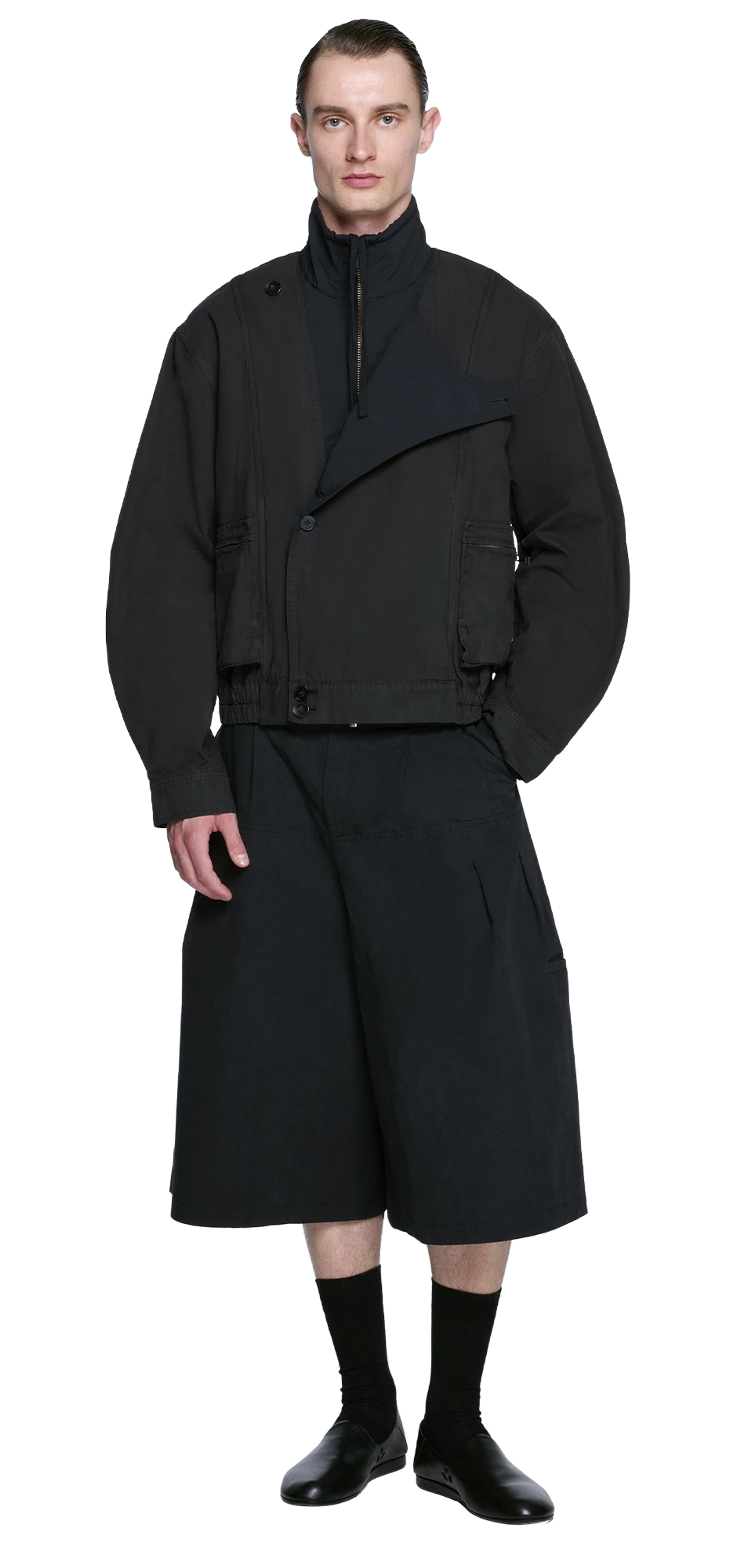 cloak-short-black-cotton character front view