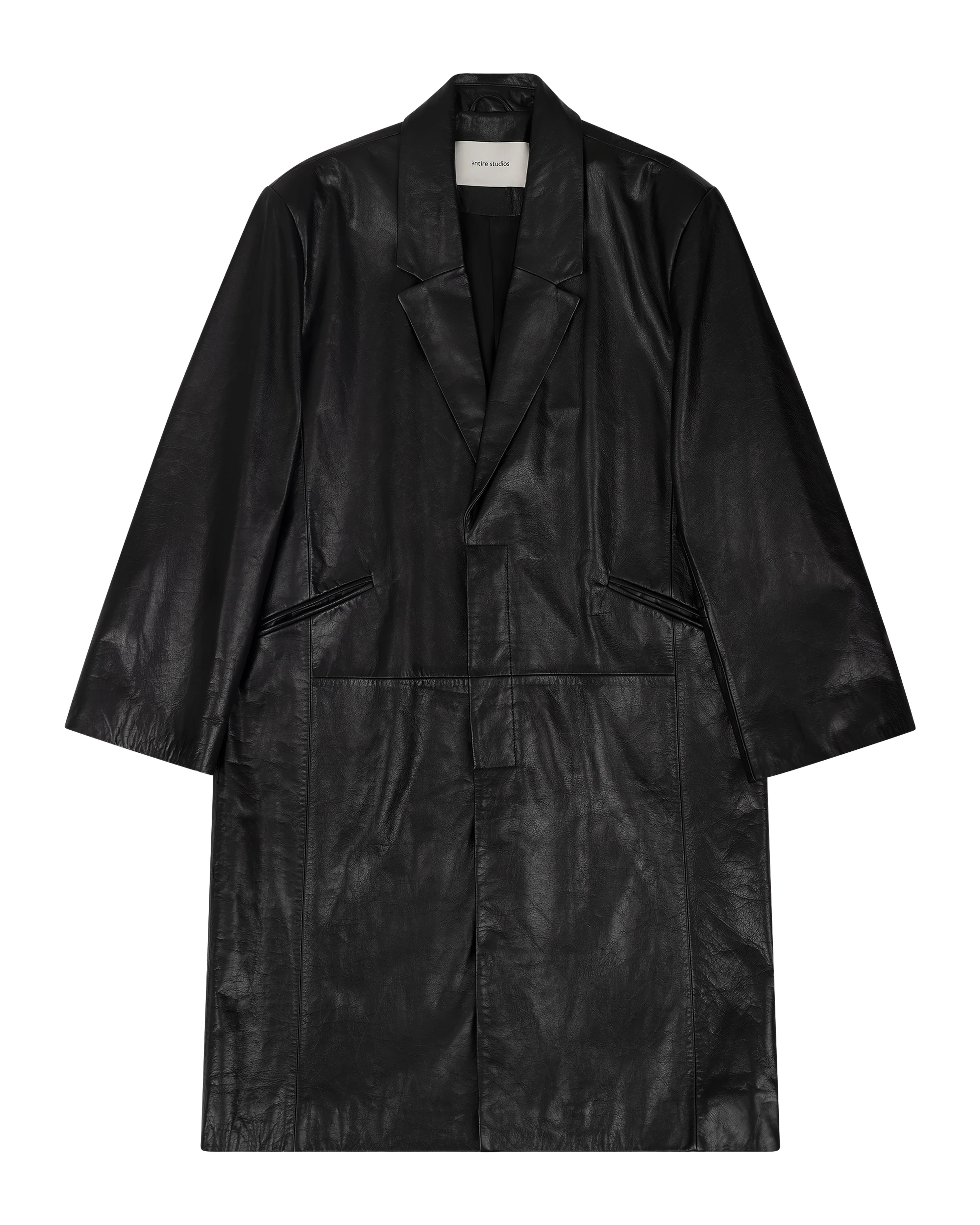 Single Breasted Leather Coat Black Leather - Image 5