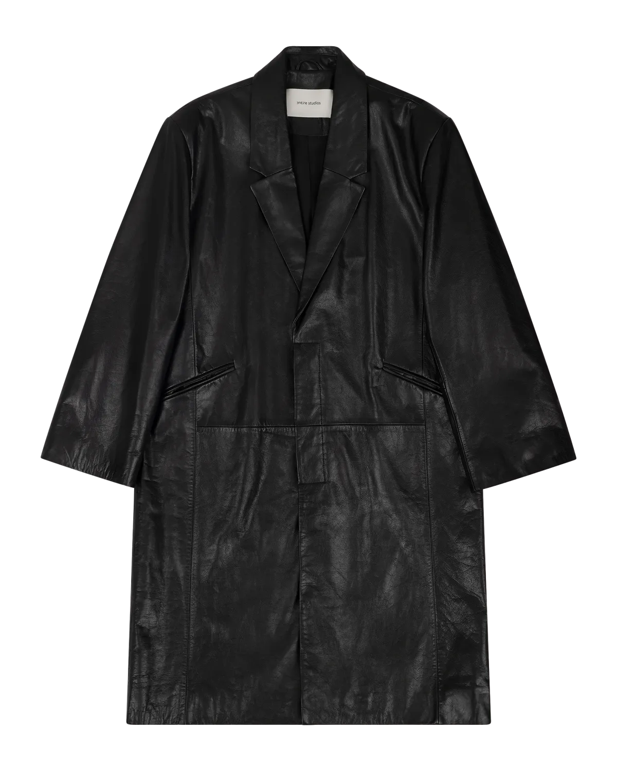 Single Breasted Leather Coat Black Leather - Image 5