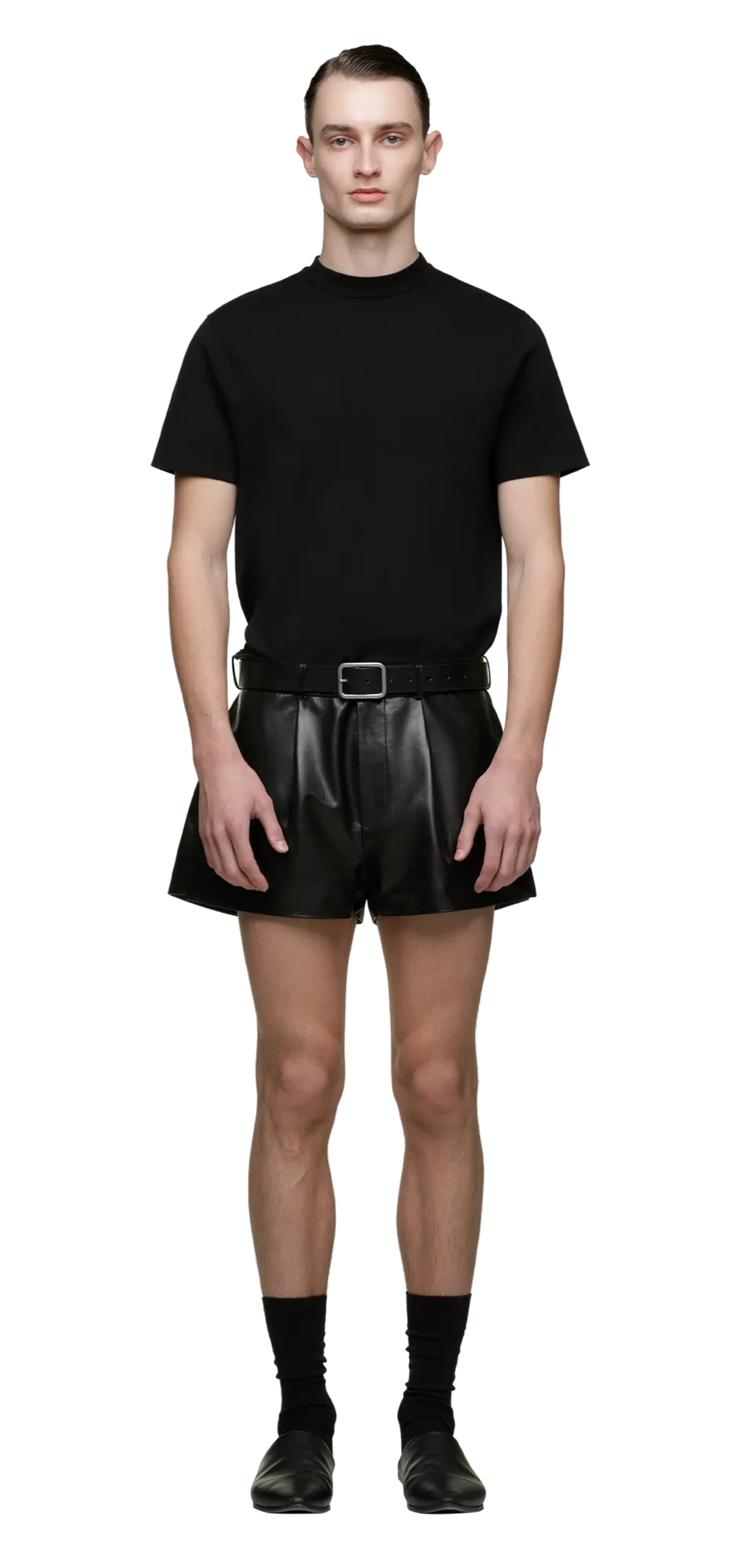 puny-short-black-leather character front view