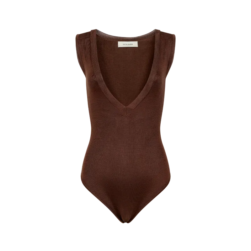 deep-v-neck-bodysuit-chocolate garment view