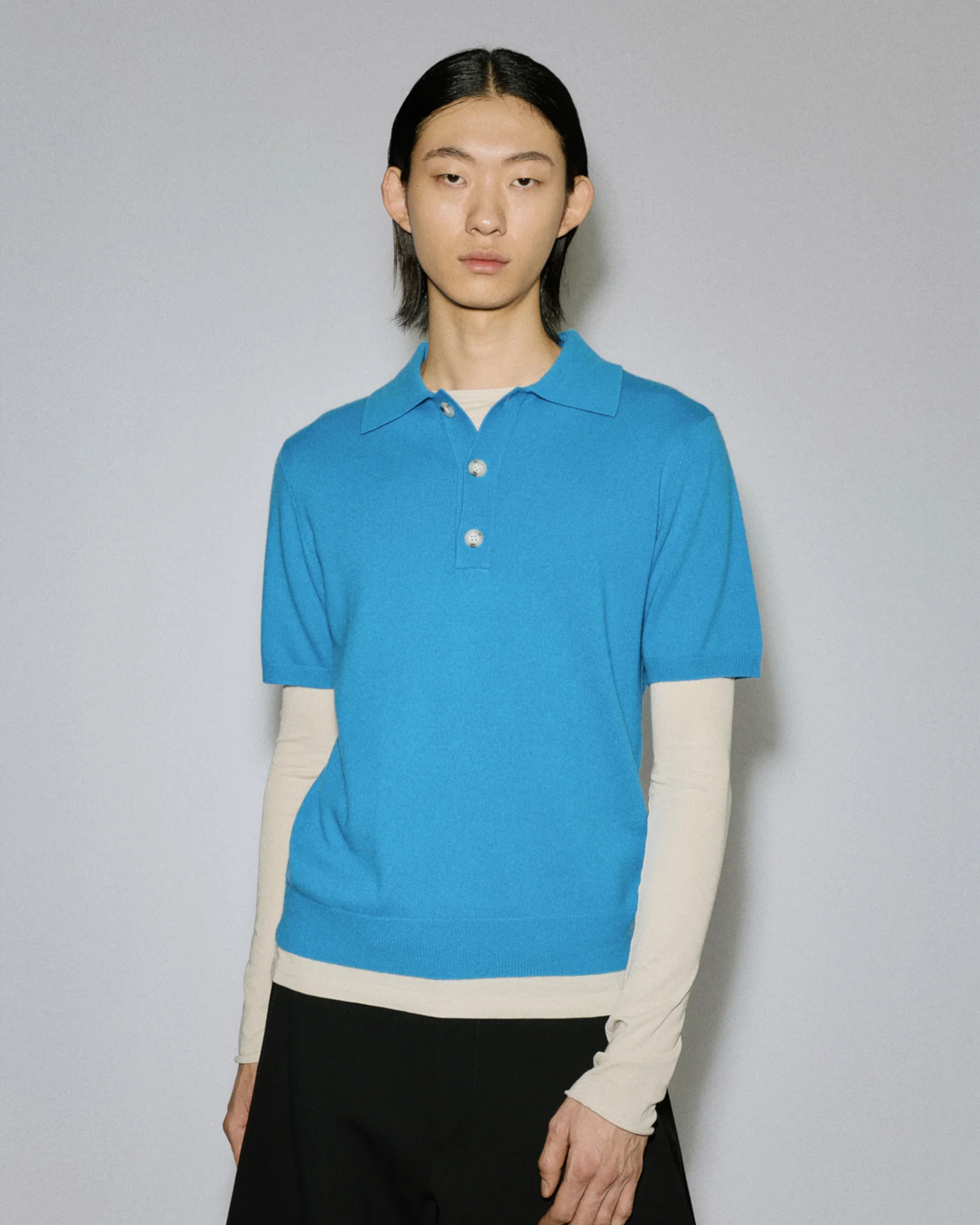 Short Sleeve Cashmere Knit Polo Bondi Blue - Image 4