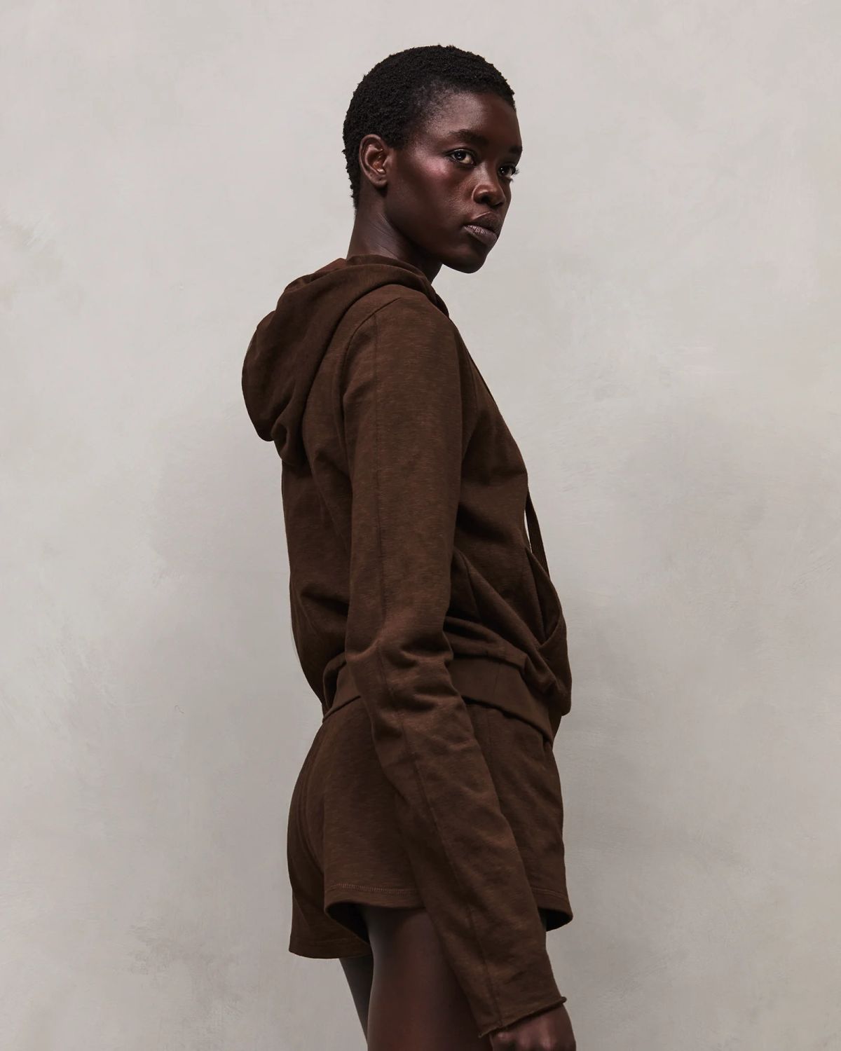 lightweight cropped zip up brunette - entire studios