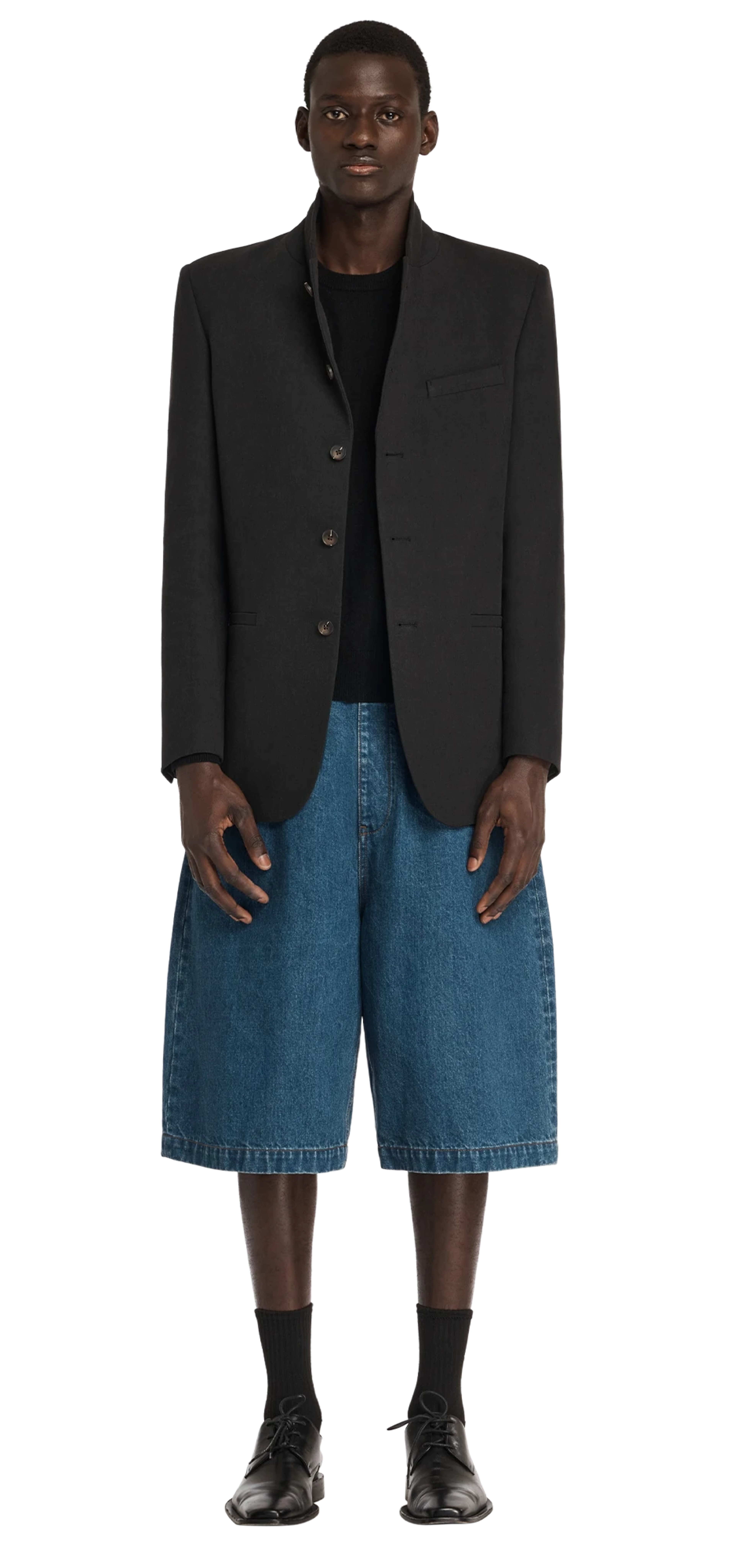 simple-breasted-blazer-black-linen character front view