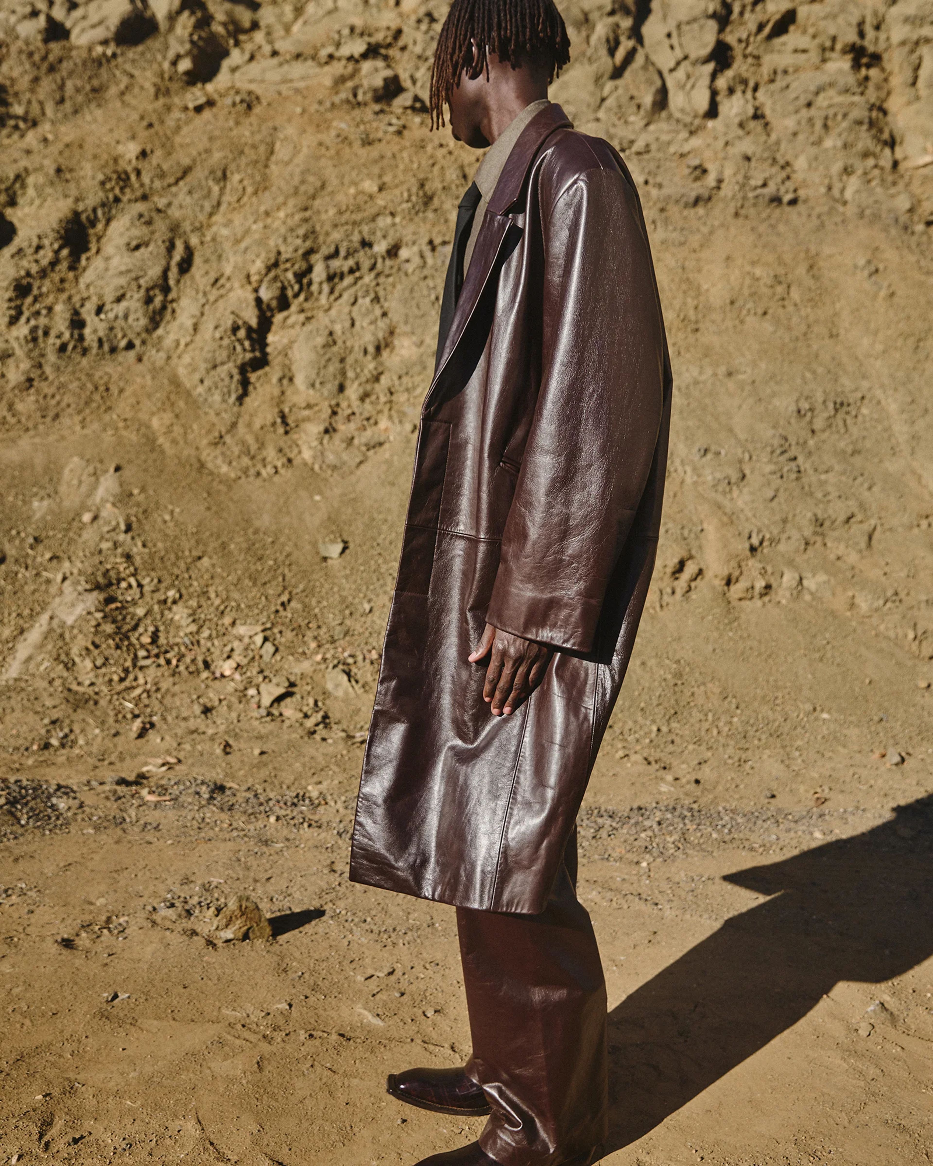 Single Breasted Leather Coat Dark Brown - Image 1