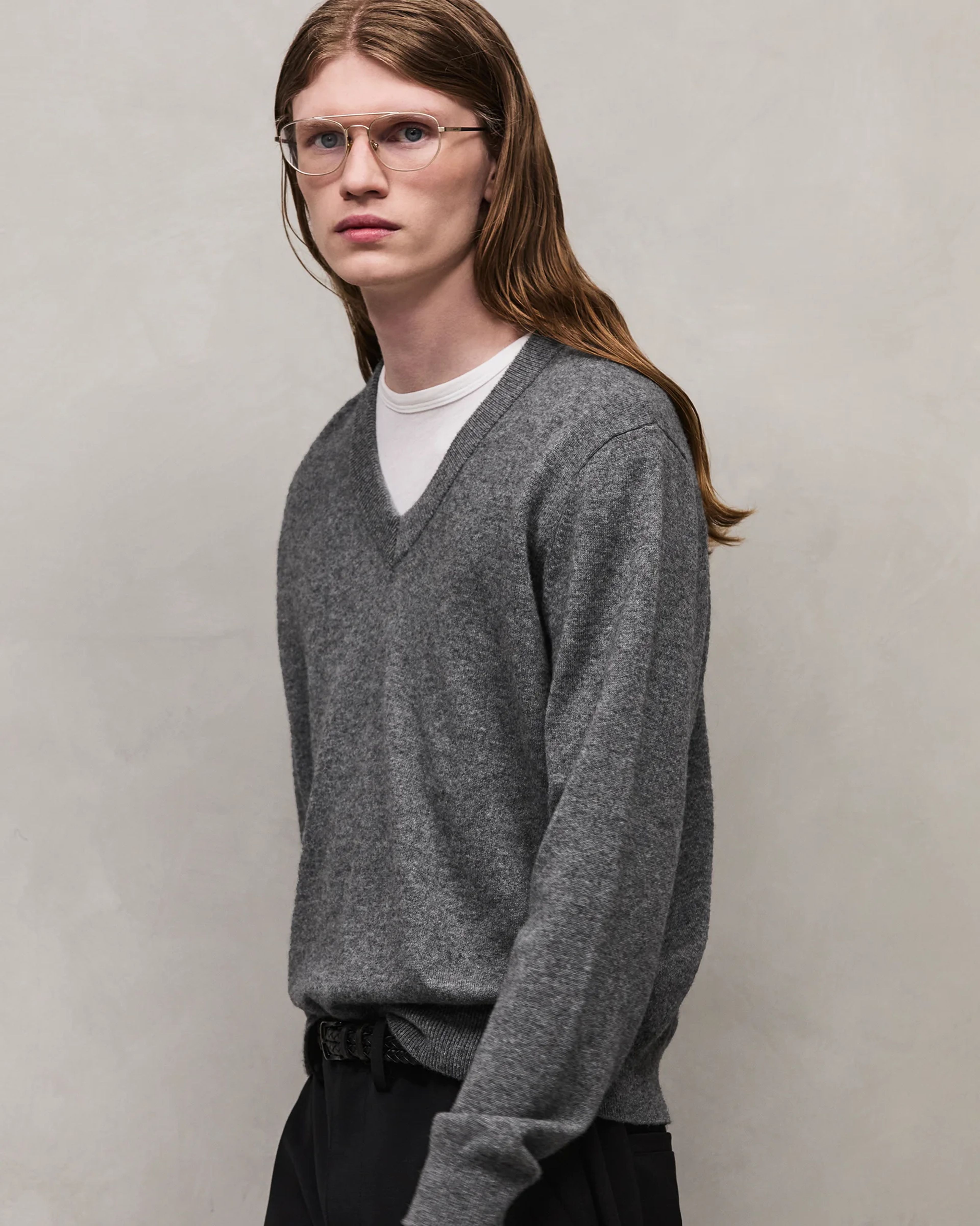 Knit V Neck Concrete - Image 2