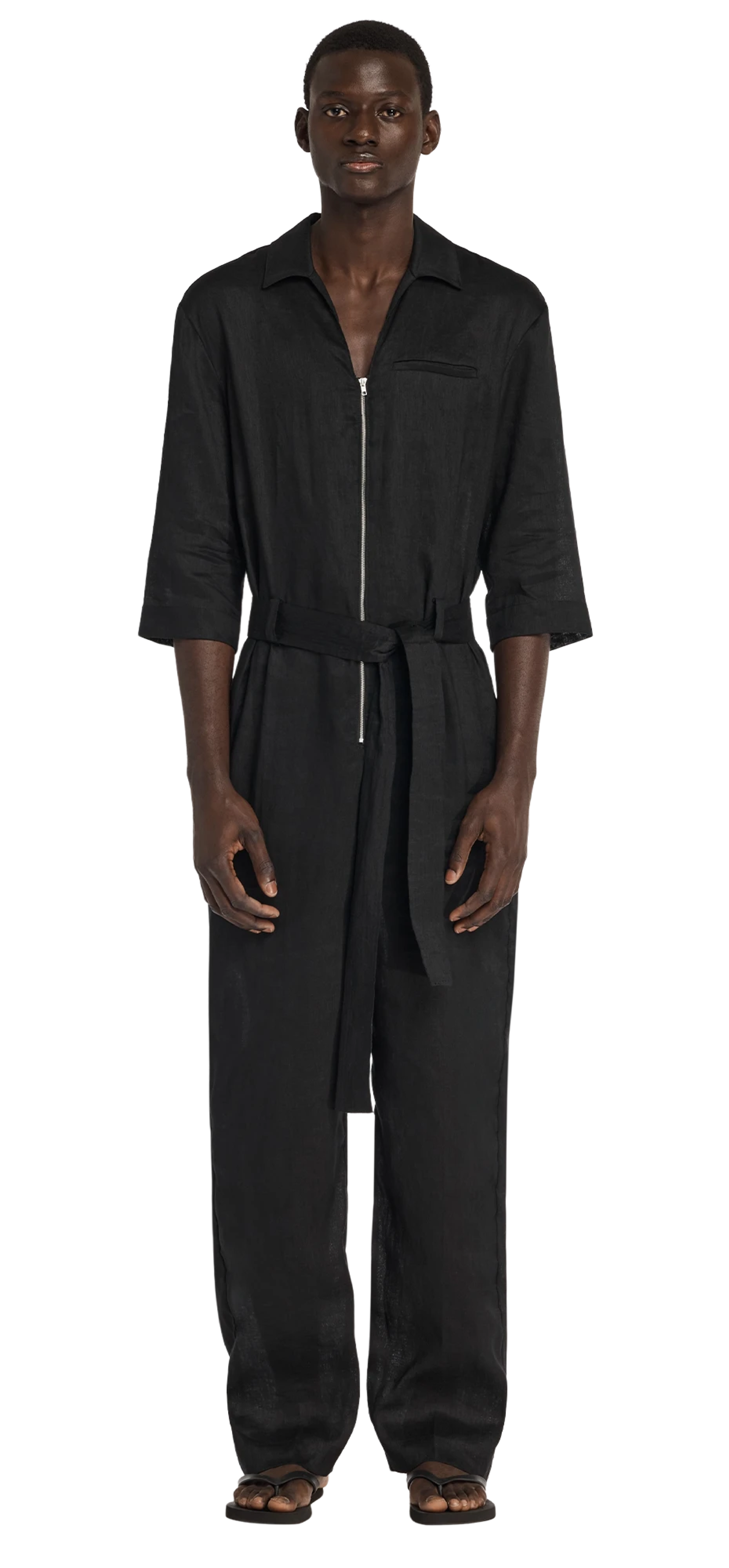 longsuit-black-linen character front view