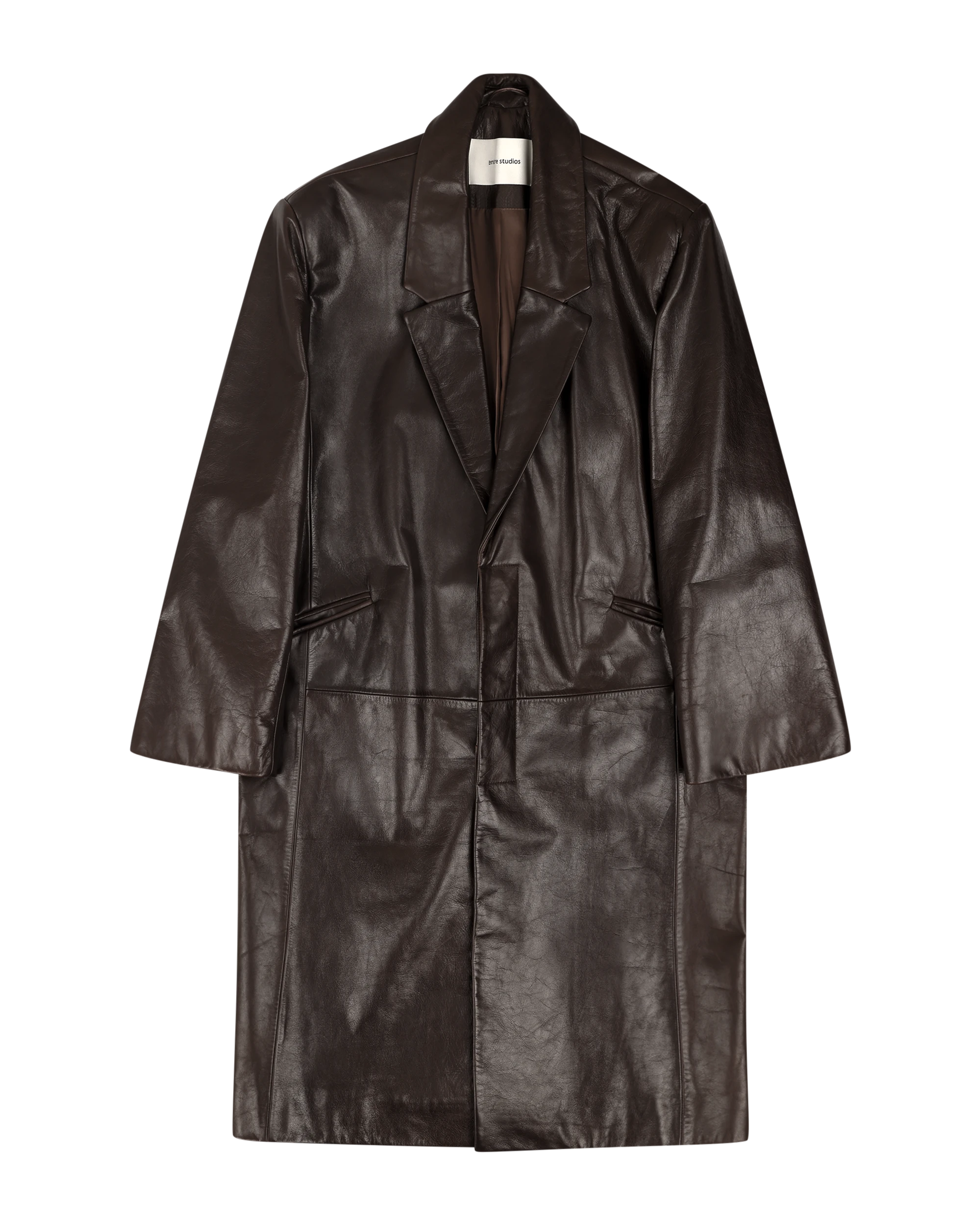 Single Breasted Leather Coat Dark Brown - Image 4