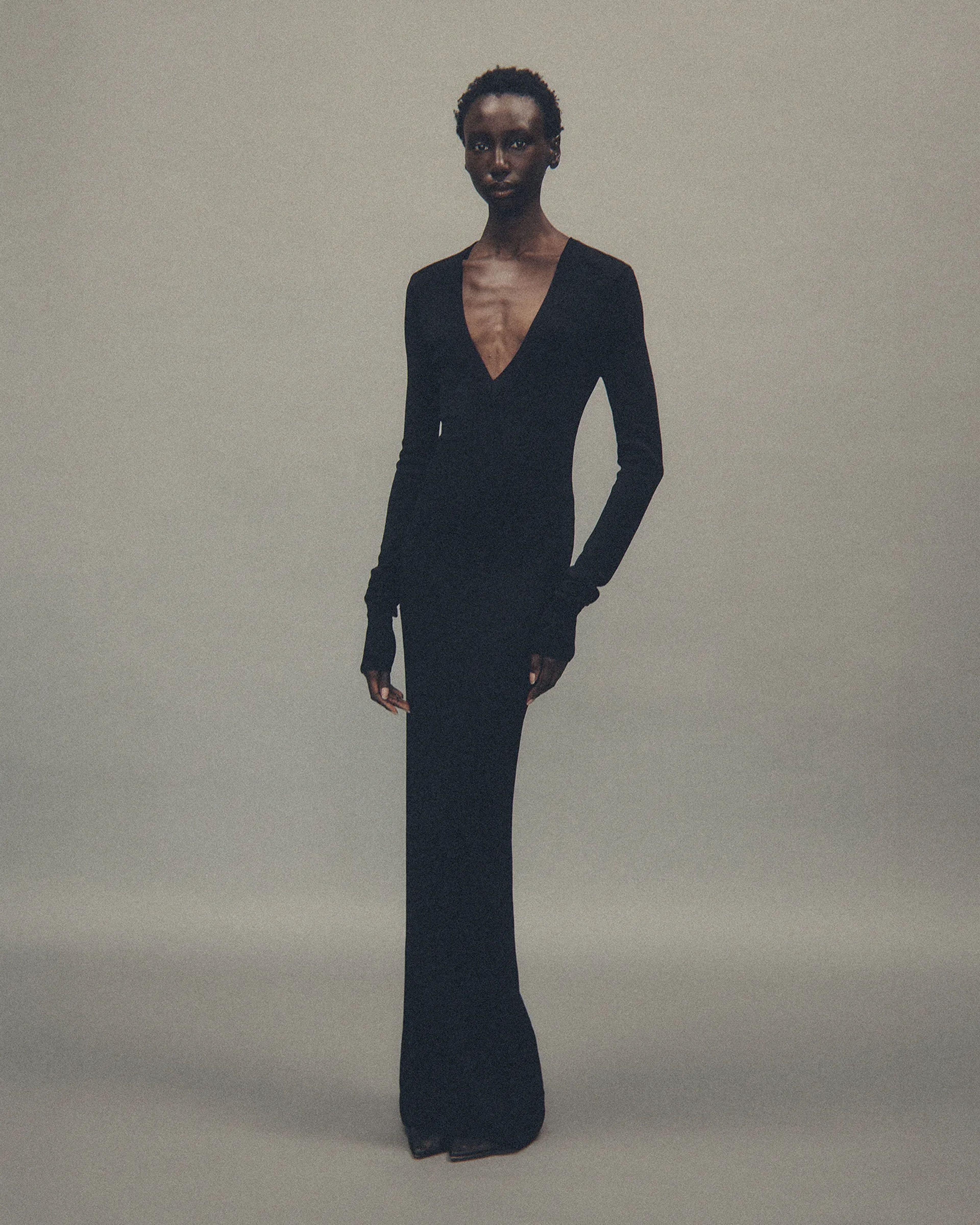 Long Sleeve V-Neck Midi Black - Image 1