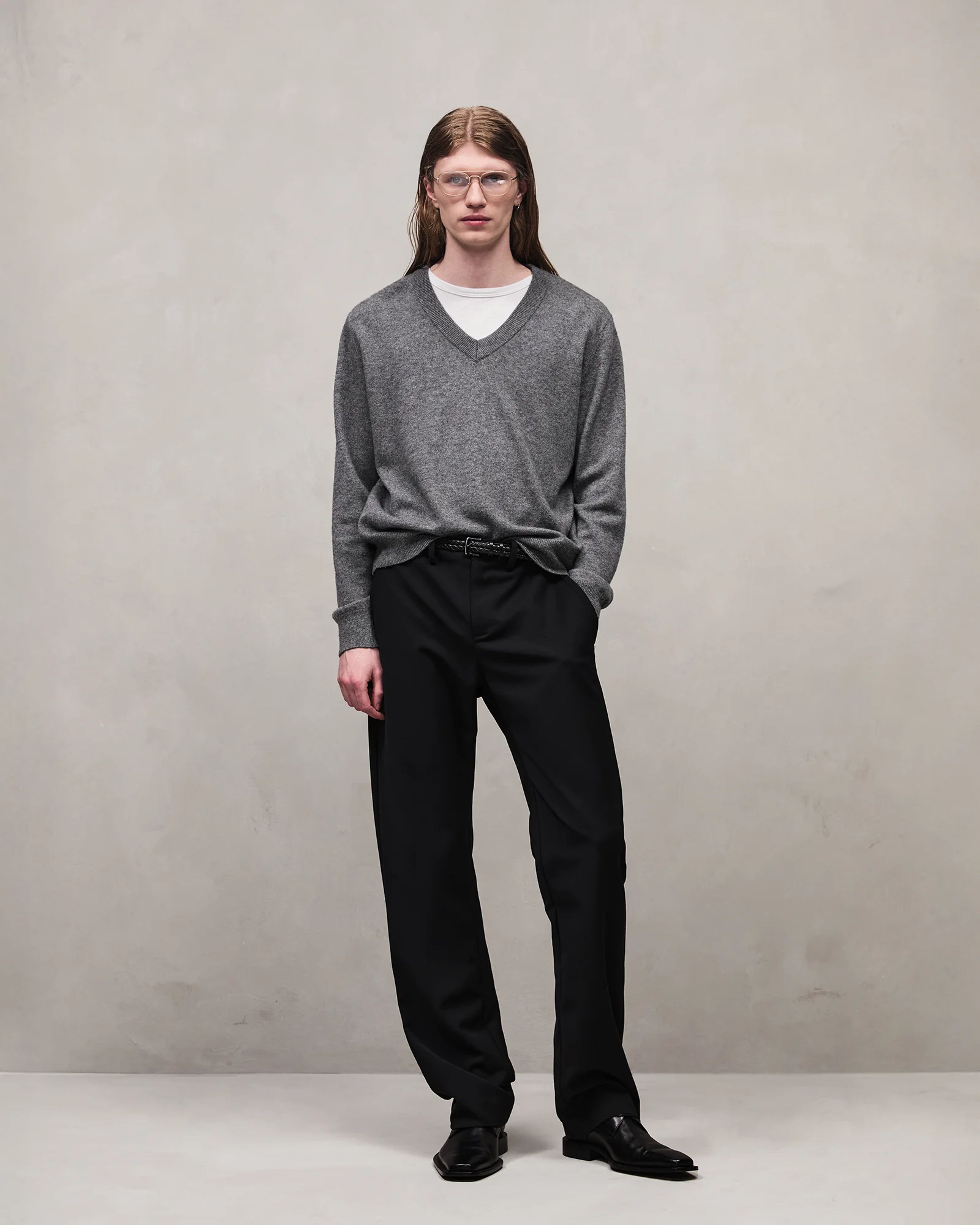 Knit V Neck Concrete - Image 1