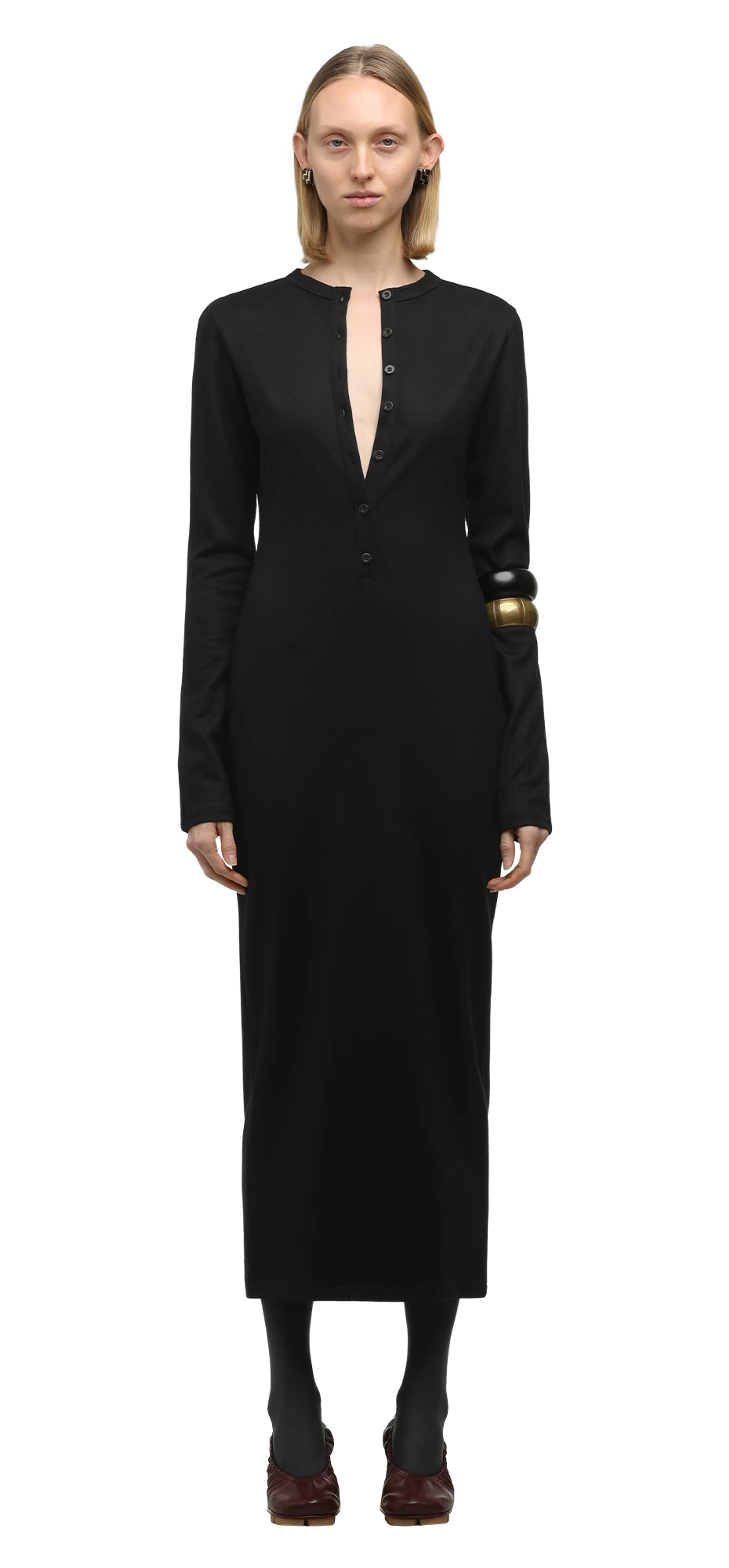 city-wool-dress-black character front view
