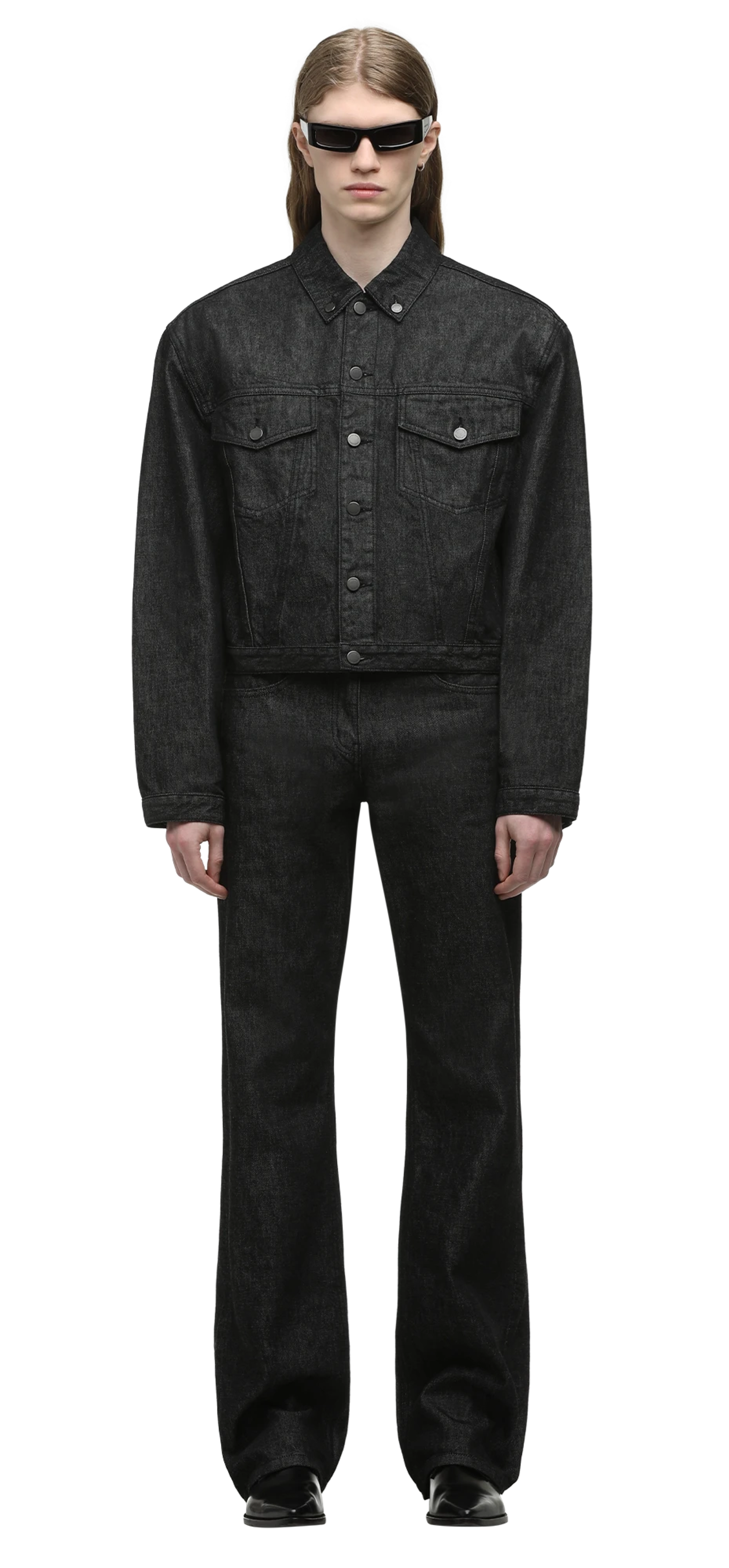 shrunken-denim-jacket-raw-black character front view