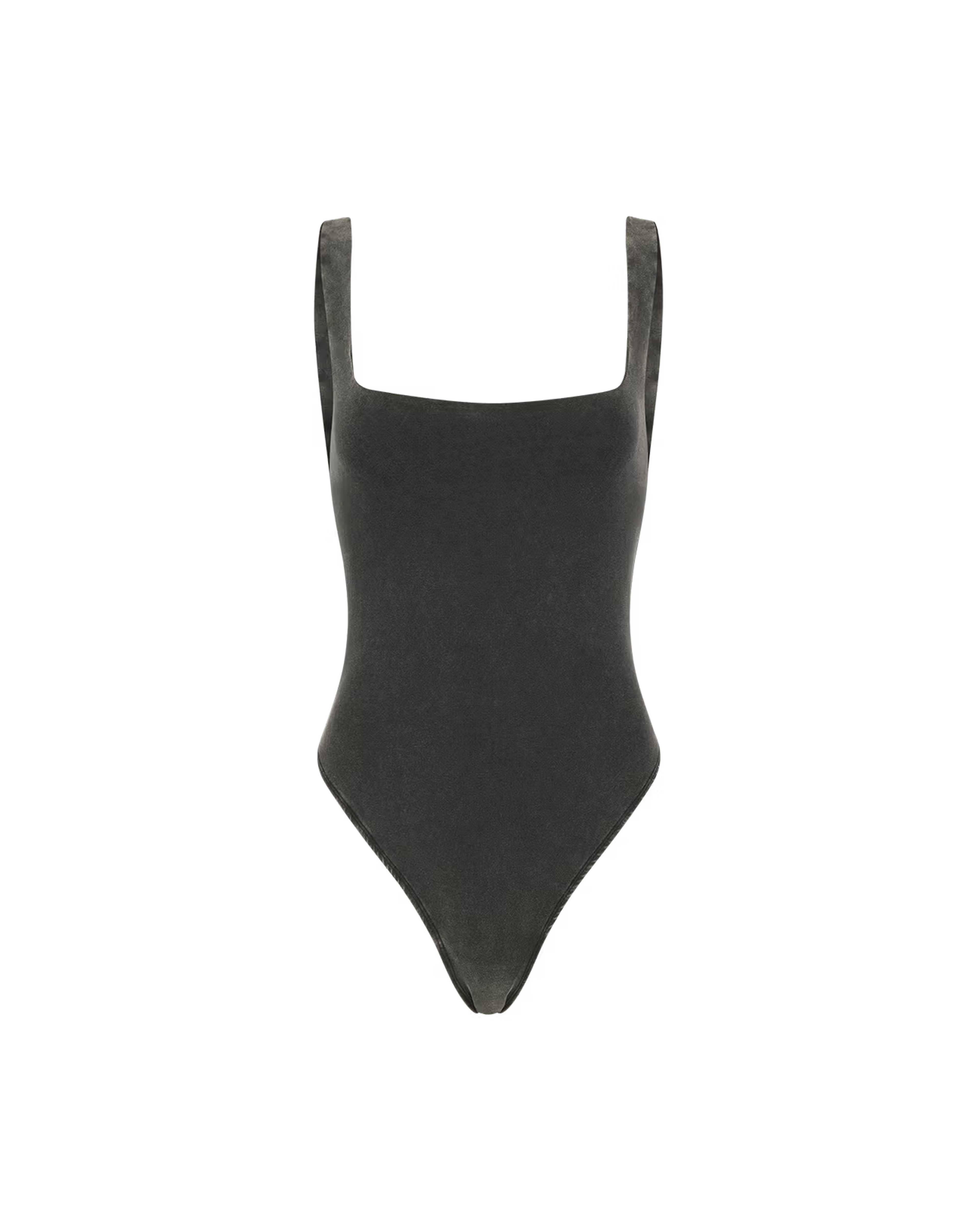 Square Neck Bodysuit Cotton Spandex Washed Black - Image 1