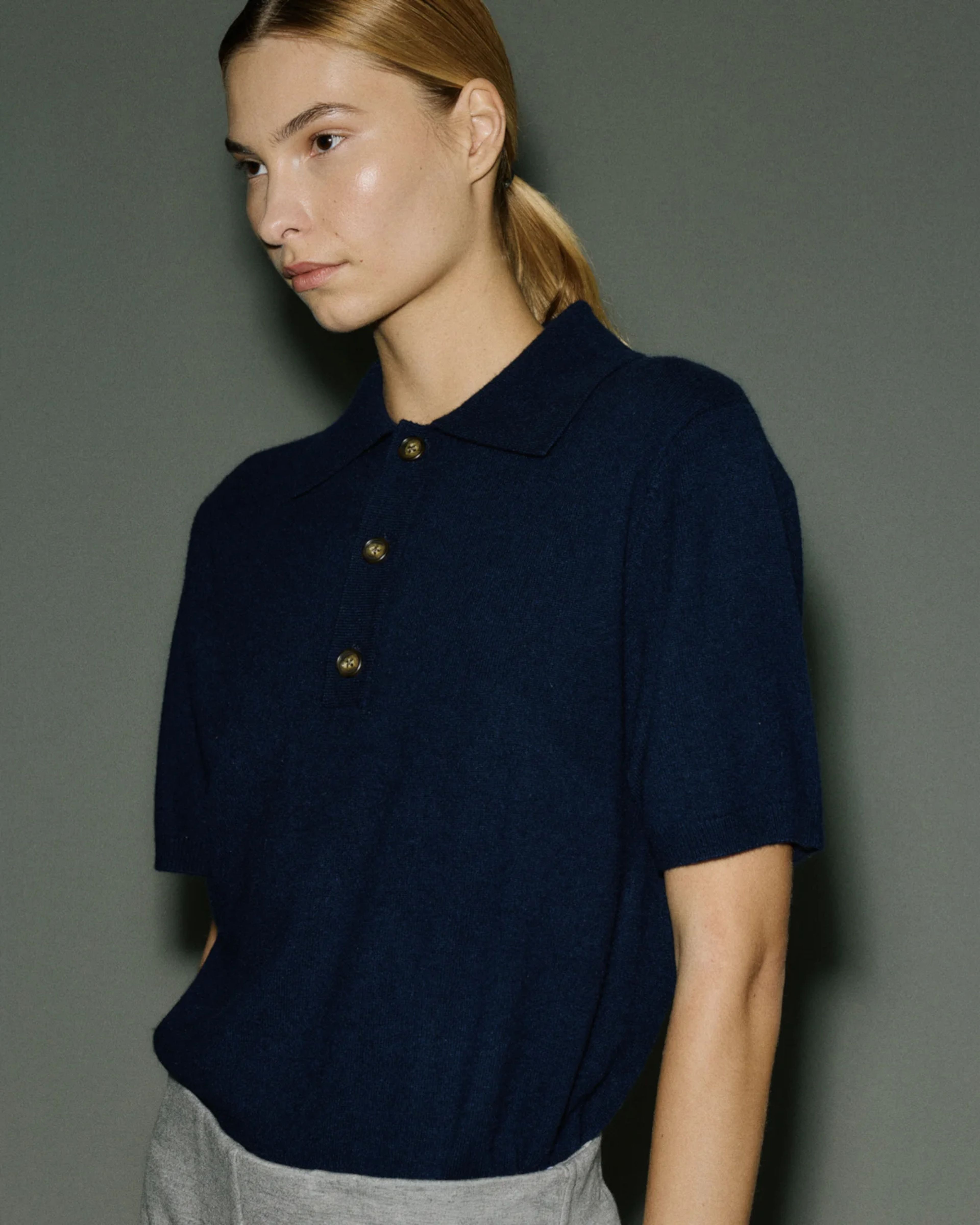 Short Sleeve Cashmere Knit Polo Navy - Image 4