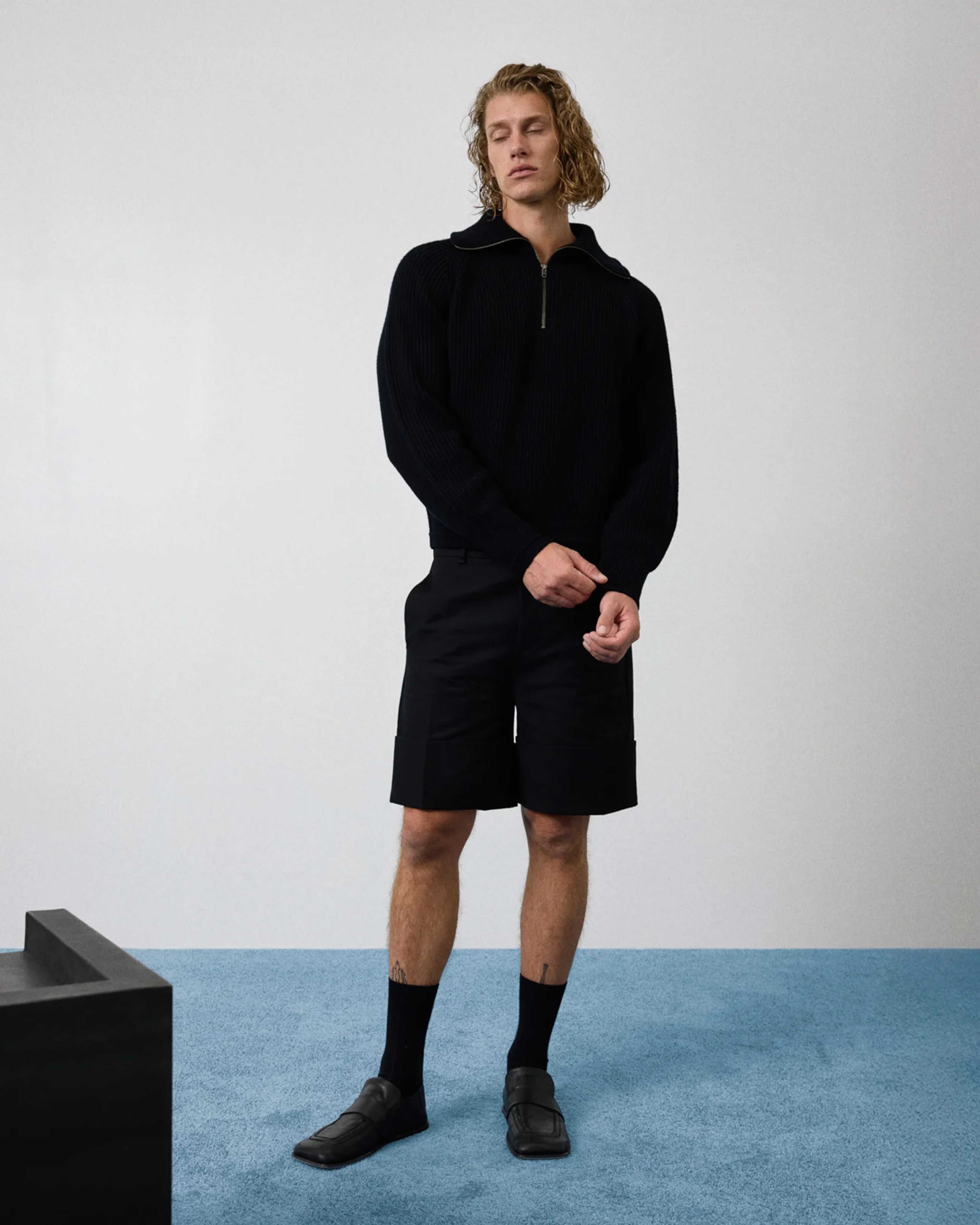 Cuffed Shorts Black Cotton - Image 1