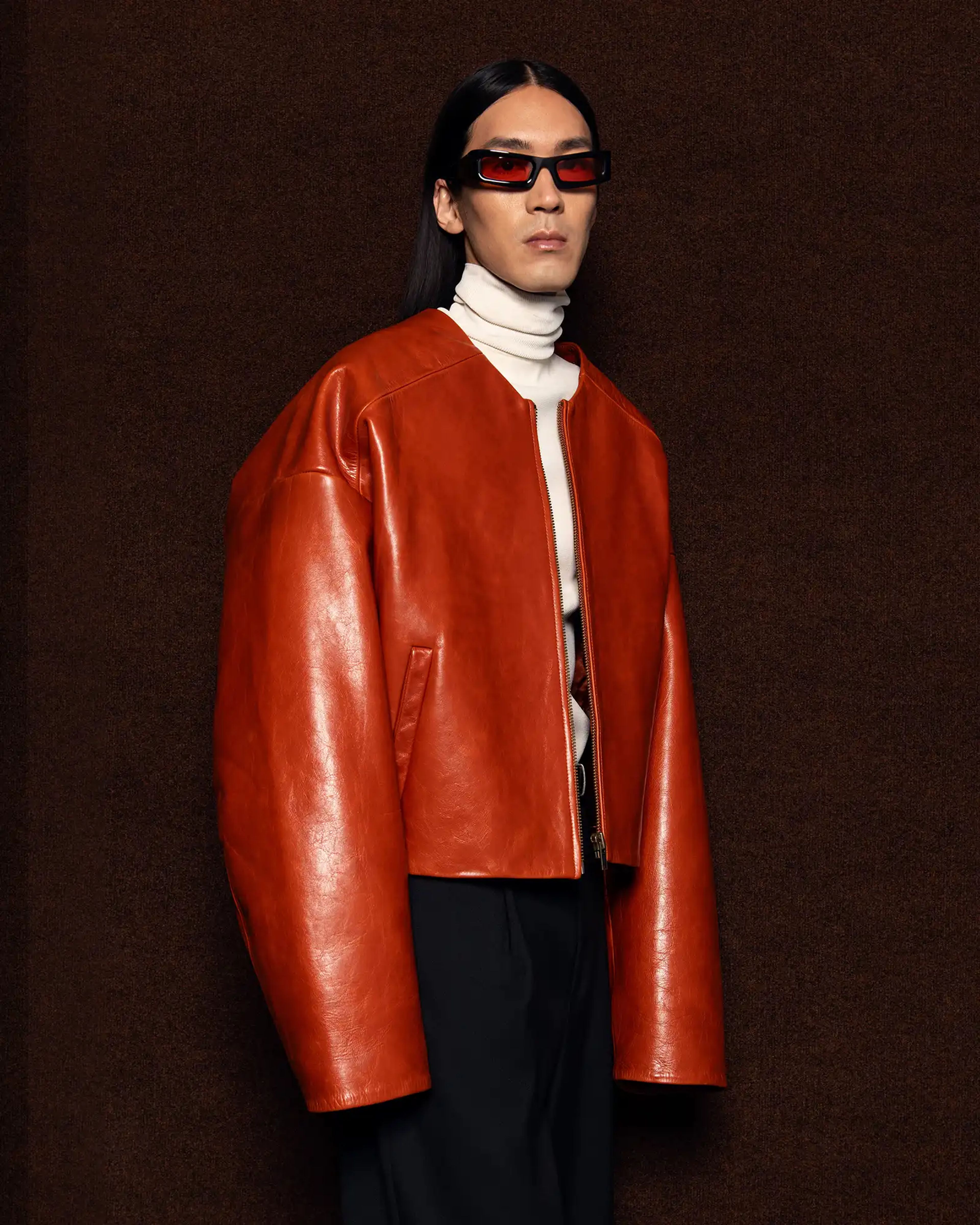 Arced Leather Jacket Copper - Image 2