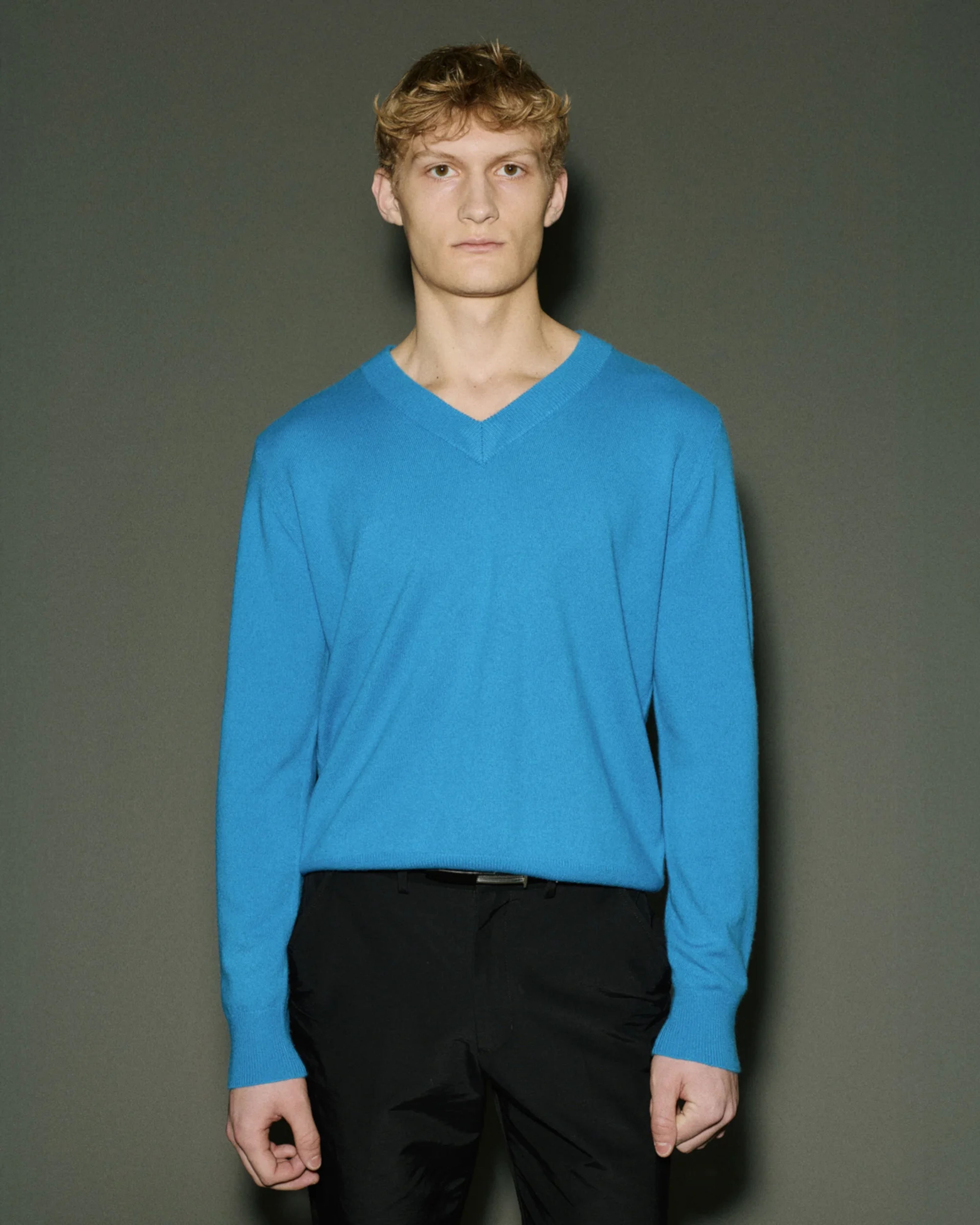 Knit Cashmere V Neck Bondi Blue - Image 1