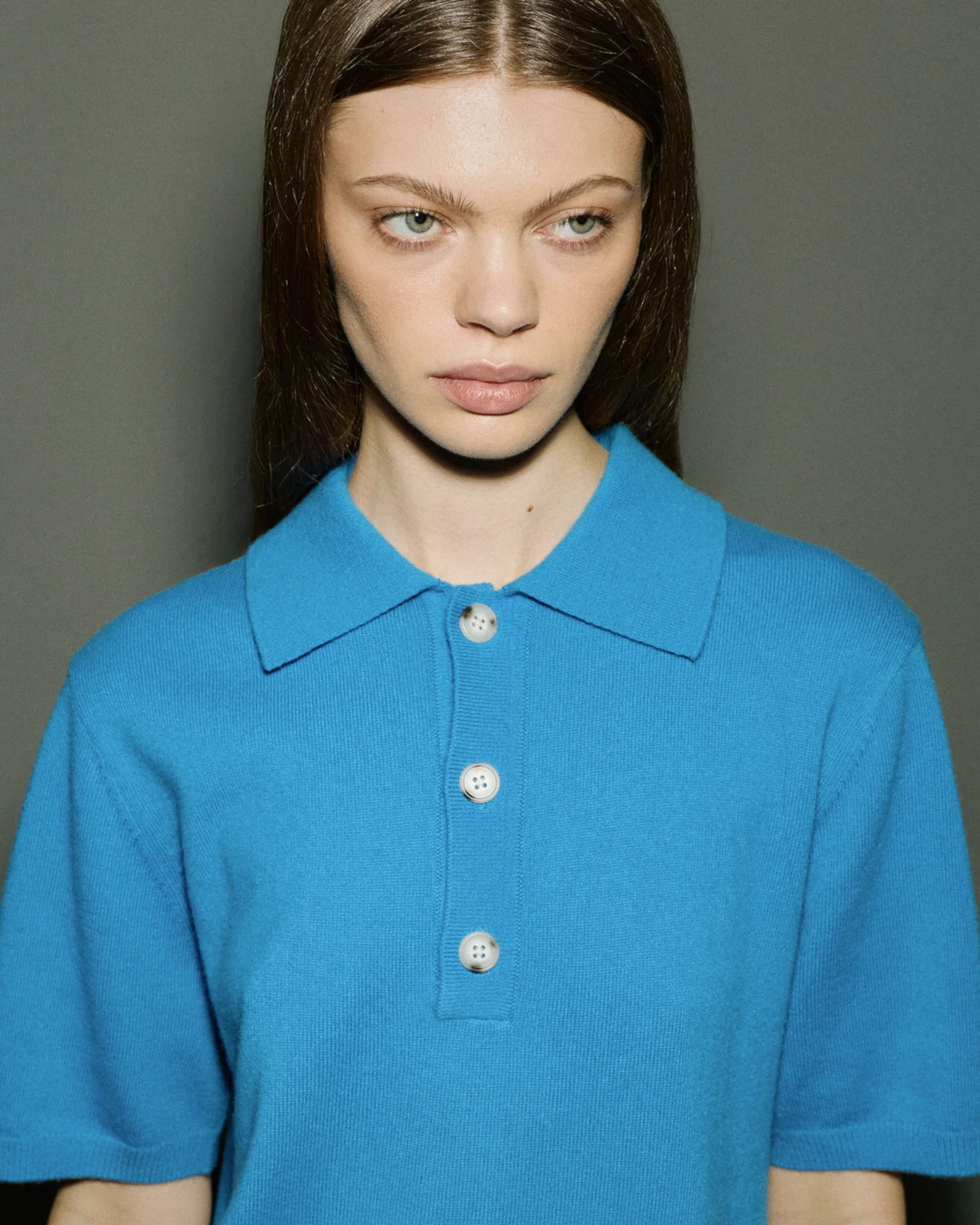 Short Sleeve Cashmere Knit Polo Bondi Blue - Image 7