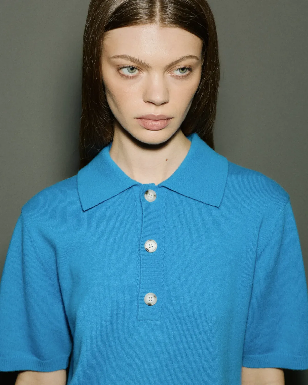 Short Sleeve Cashmere Knit Polo Bondi Blue - Image 7