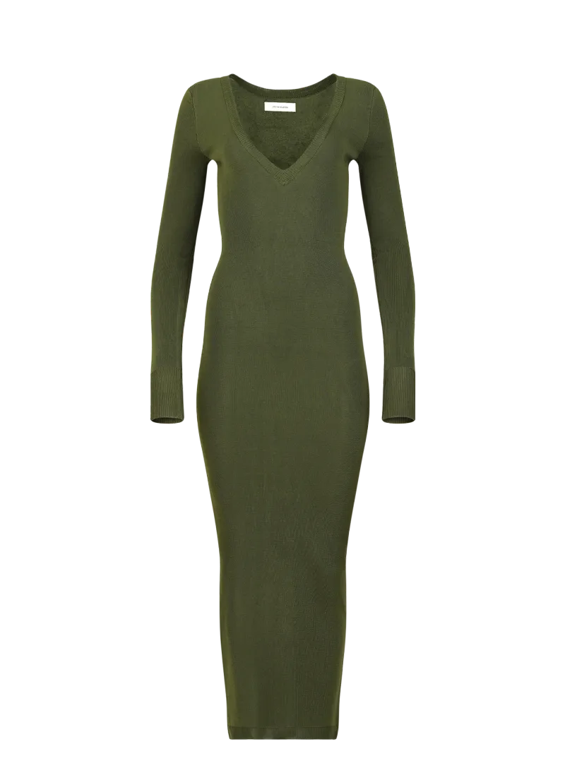long-sleeve-v-neck-midi-moss garment view