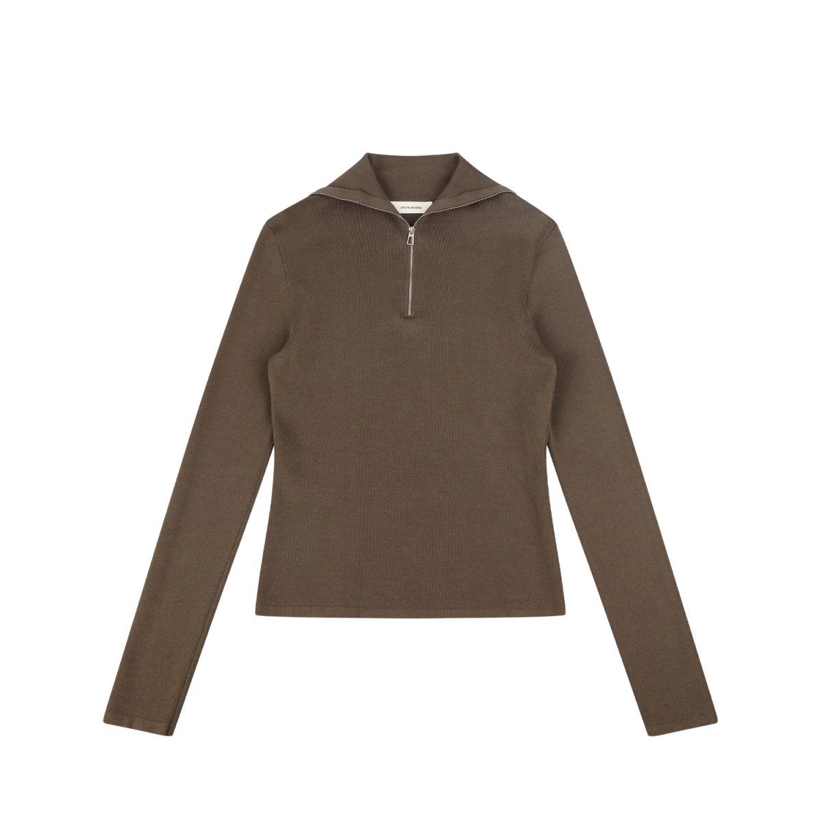 トップス PEACE COTTON ZIP UP TURTLENECK zip up turtleneck slim brown - entire studios