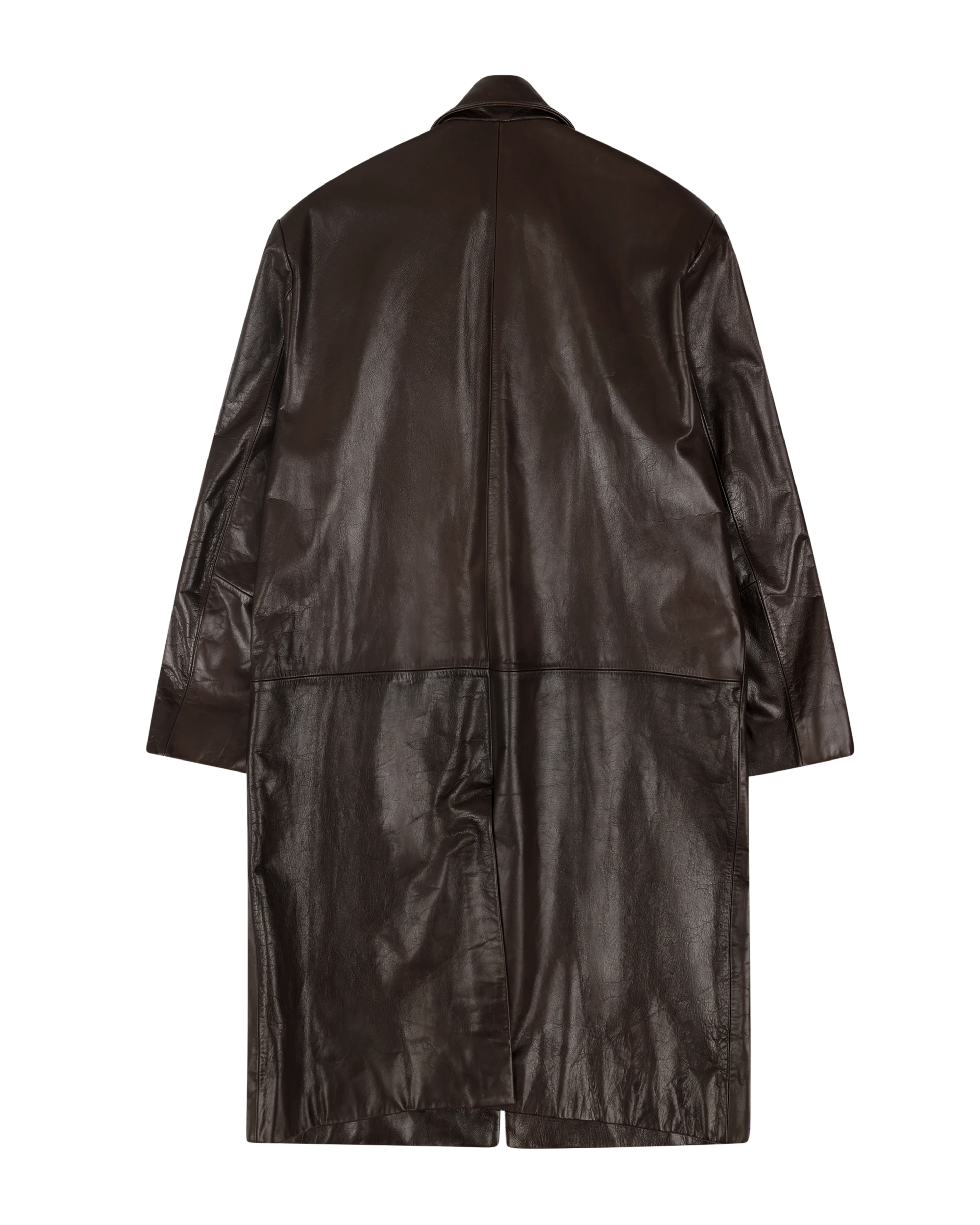 Single Breasted Leather Coat Dark Brown - Image 5