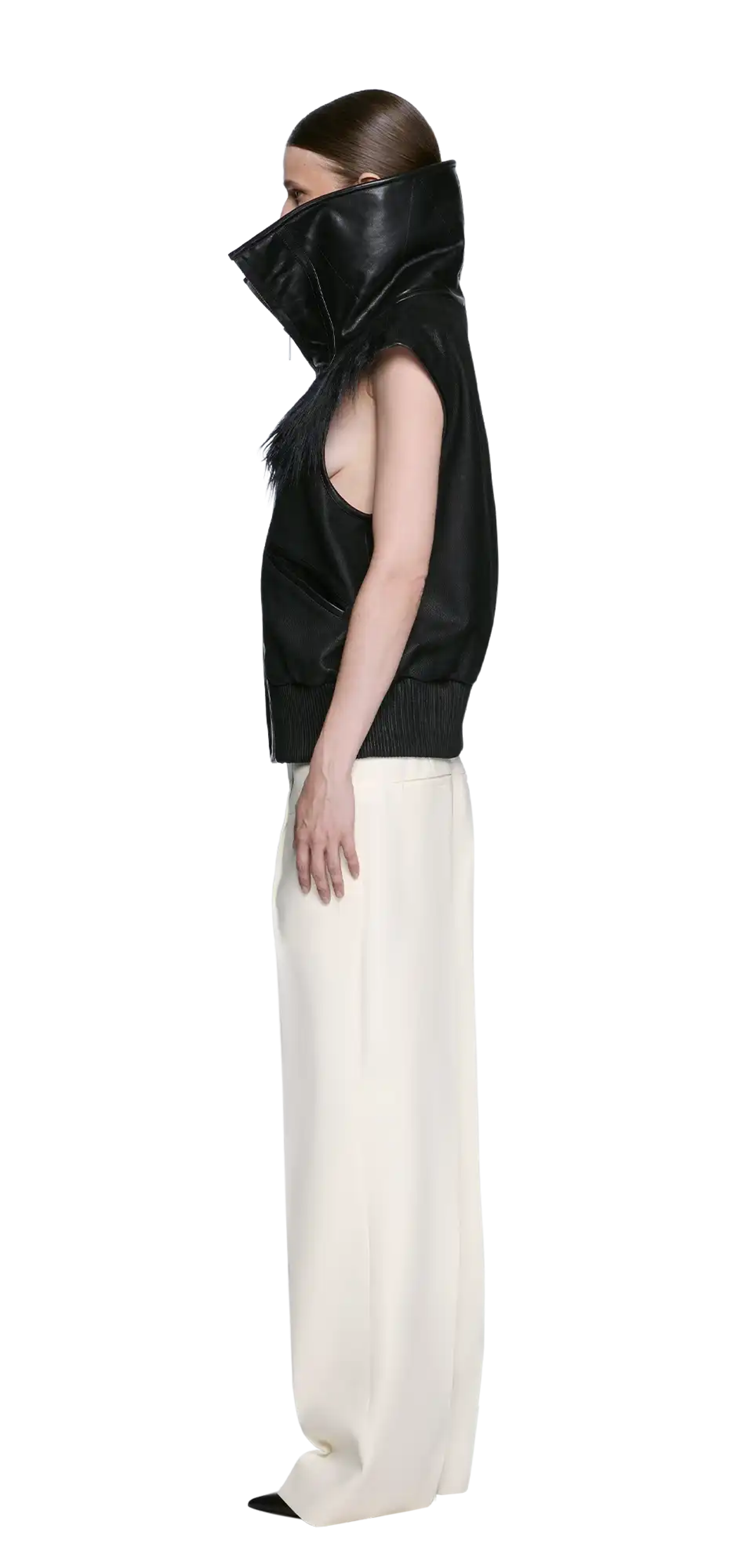 pelle-vest-black-leather character left view