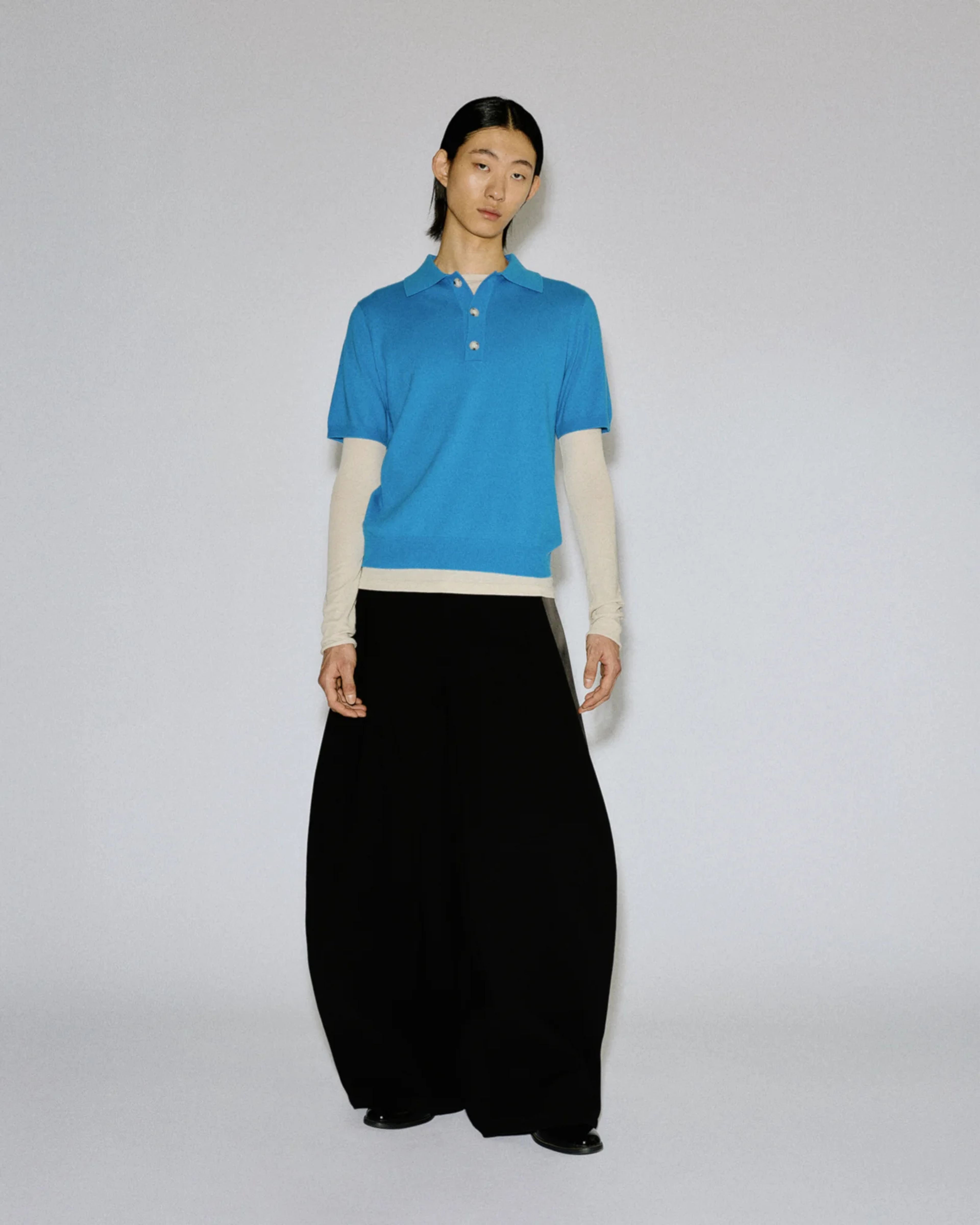 Short Sleeve Cashmere Knit Polo Bondi Blue - Image 3