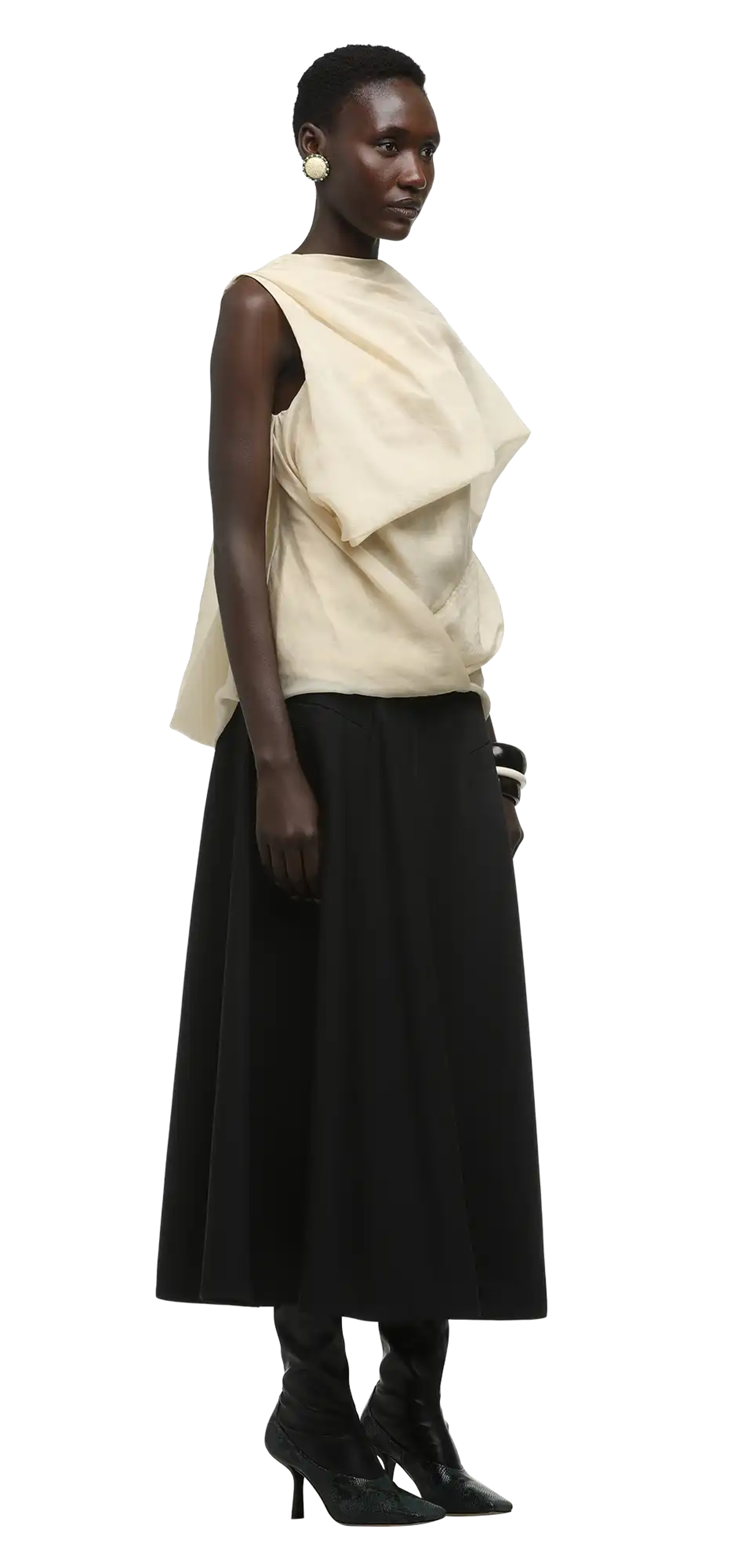 トップス Scheat 2way drape tops_white side drape top soft tan - entire studios