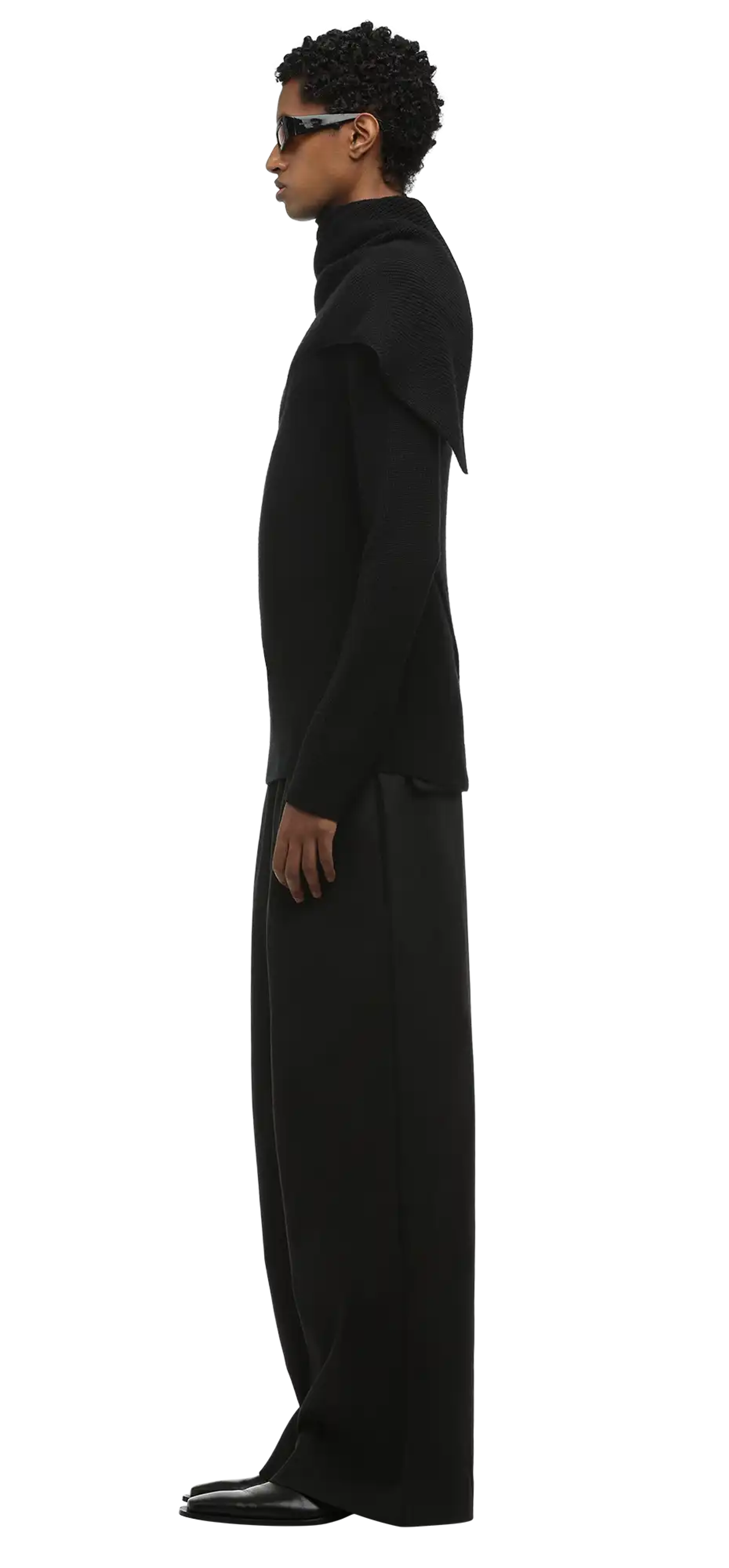 wrap-sweater-black character left view