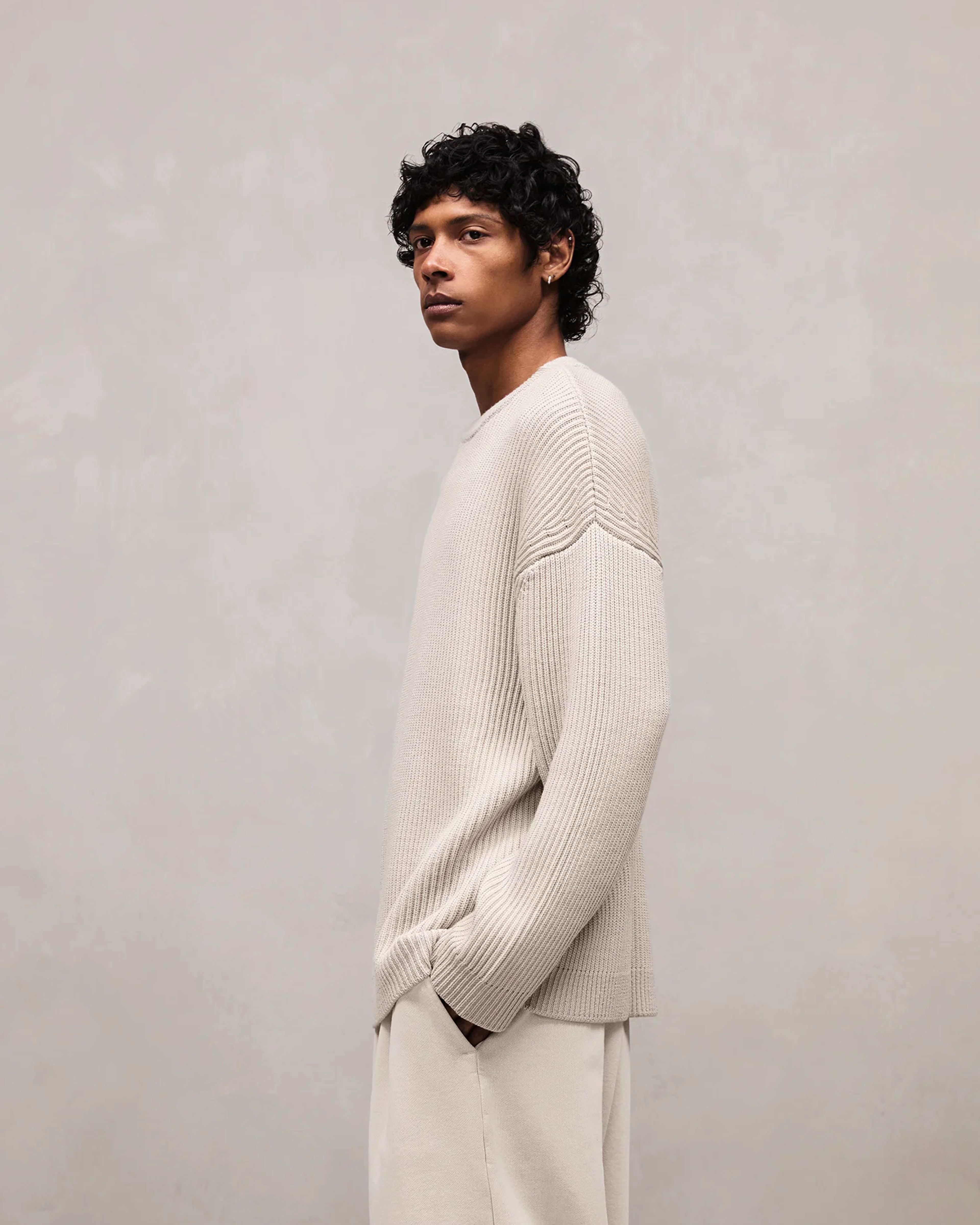 Oversize Knit Crewneck Beige - Image 2
