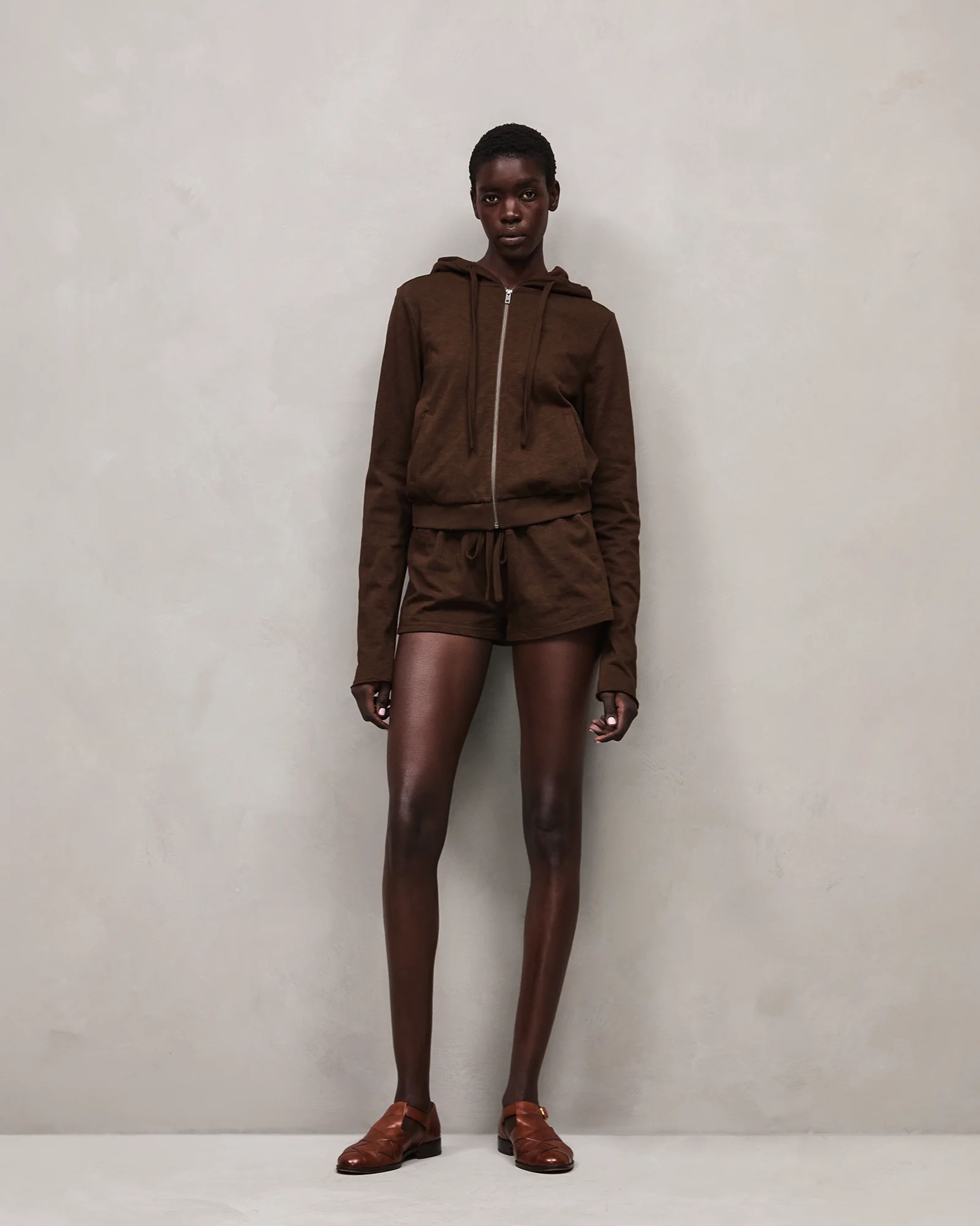 Lightweight Cropped Zip Up Brunette - Image 1