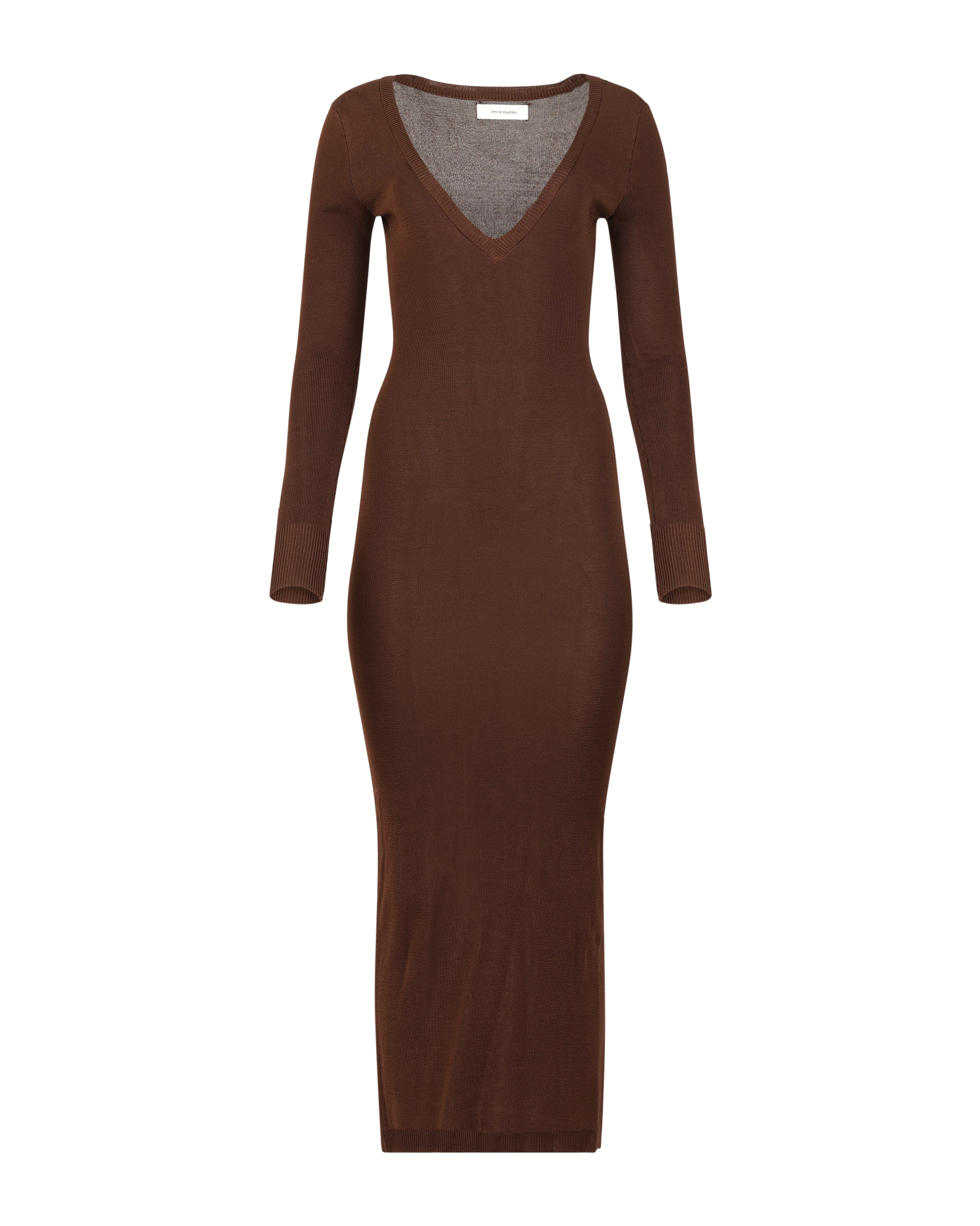 Long Sleeve V Neck Midi Chocolate - Image 3